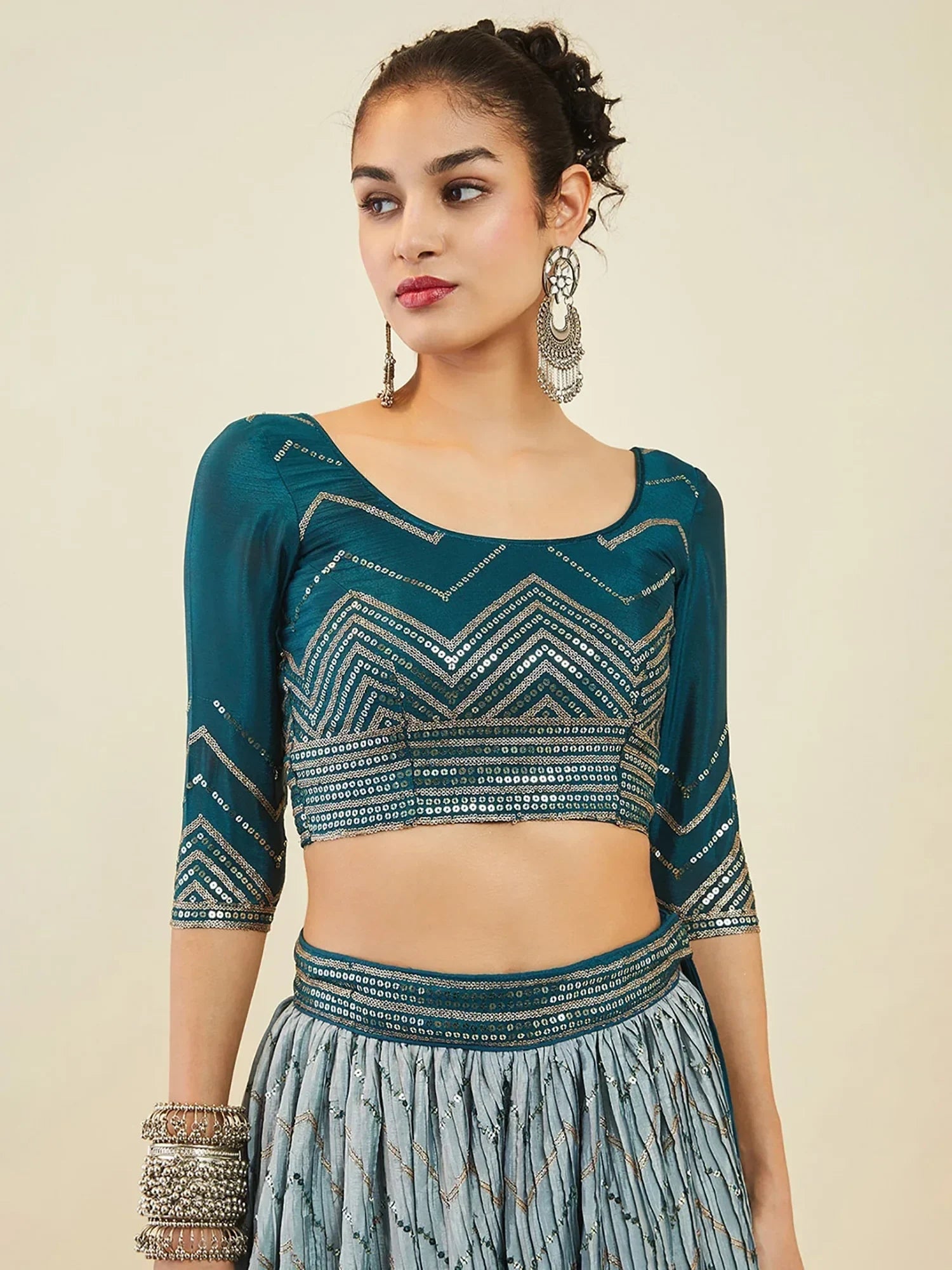 Blue Enchanting Sequins Art Silk Reception Wear Lehenga Choli