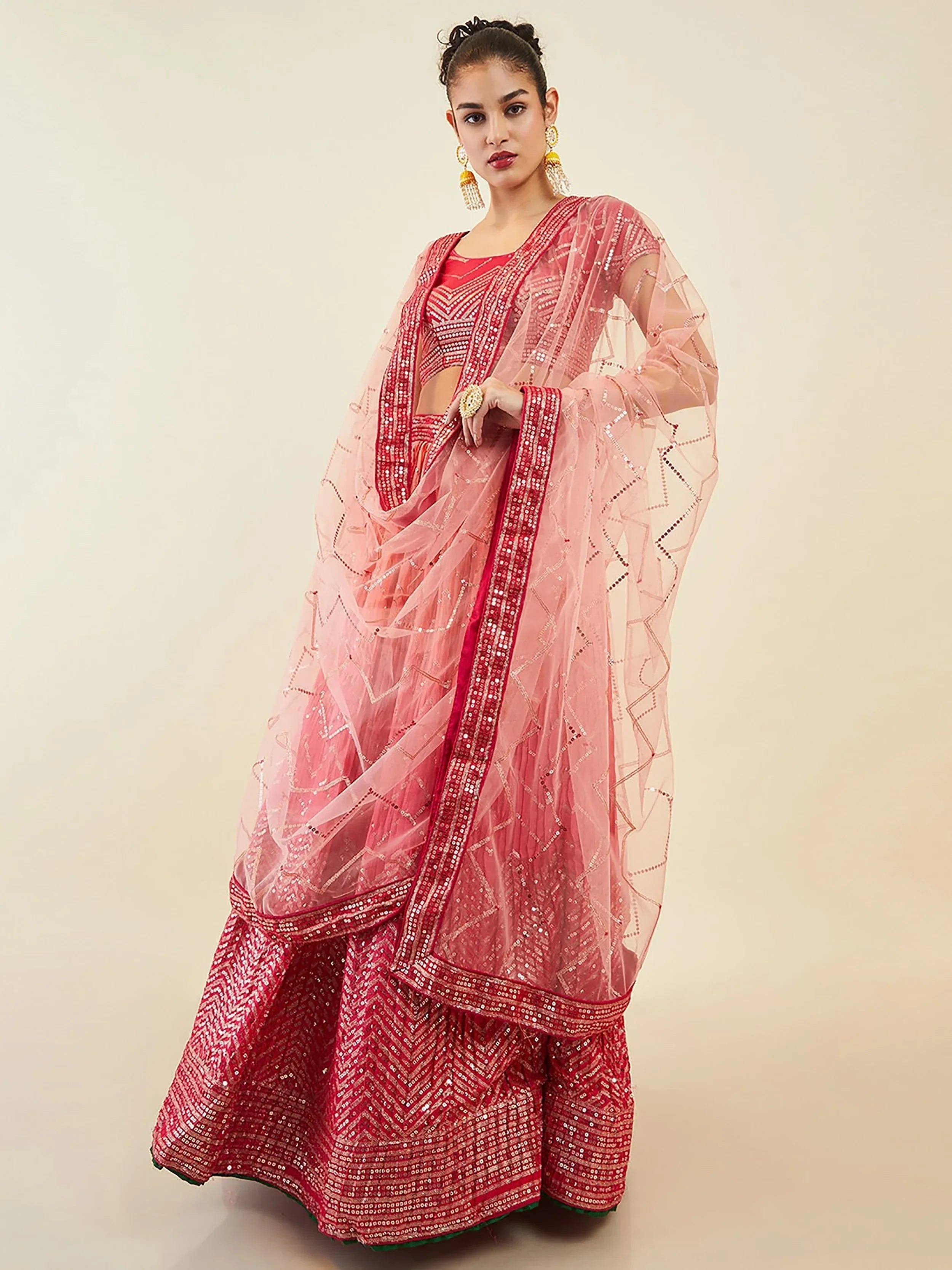Pink Enchanting Sequins Art Silk Reception Wear Lehenga Choli