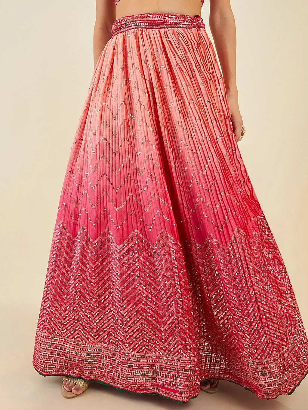 Pink Enchanting Sequins Art Silk Reception Wear Lehenga Choli