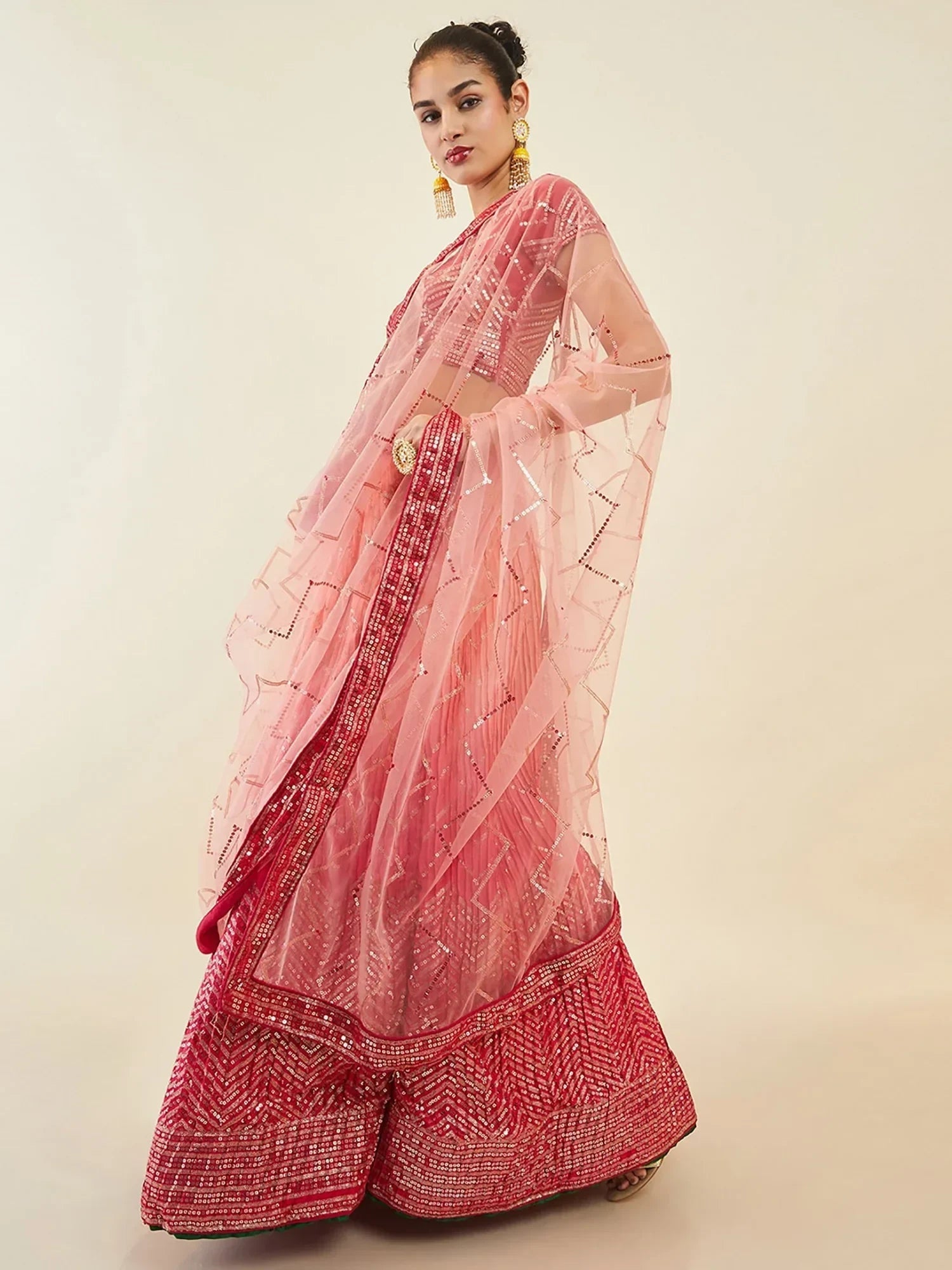 Pink Enchanting Sequins Art Silk Reception Wear Lehenga Choli