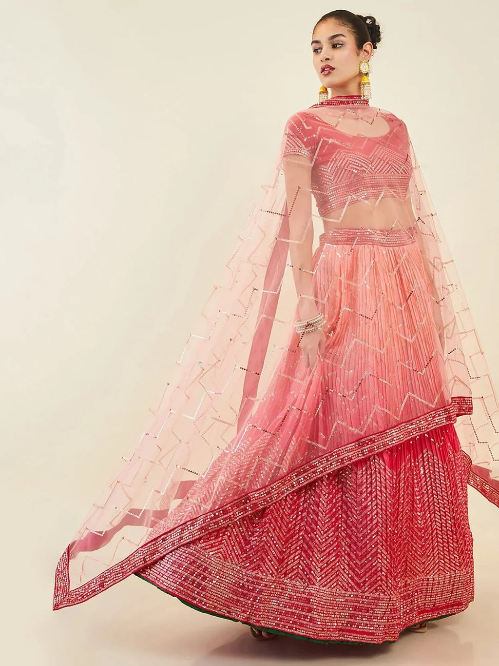 Pink Enchanting Sequins Art Silk Reception Wear Lehenga Choli