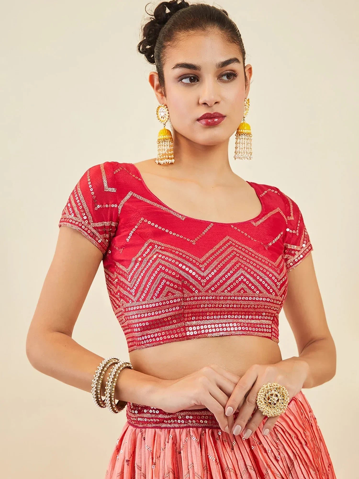 Pink Enchanting Sequins Art Silk Reception Wear Lehenga Choli