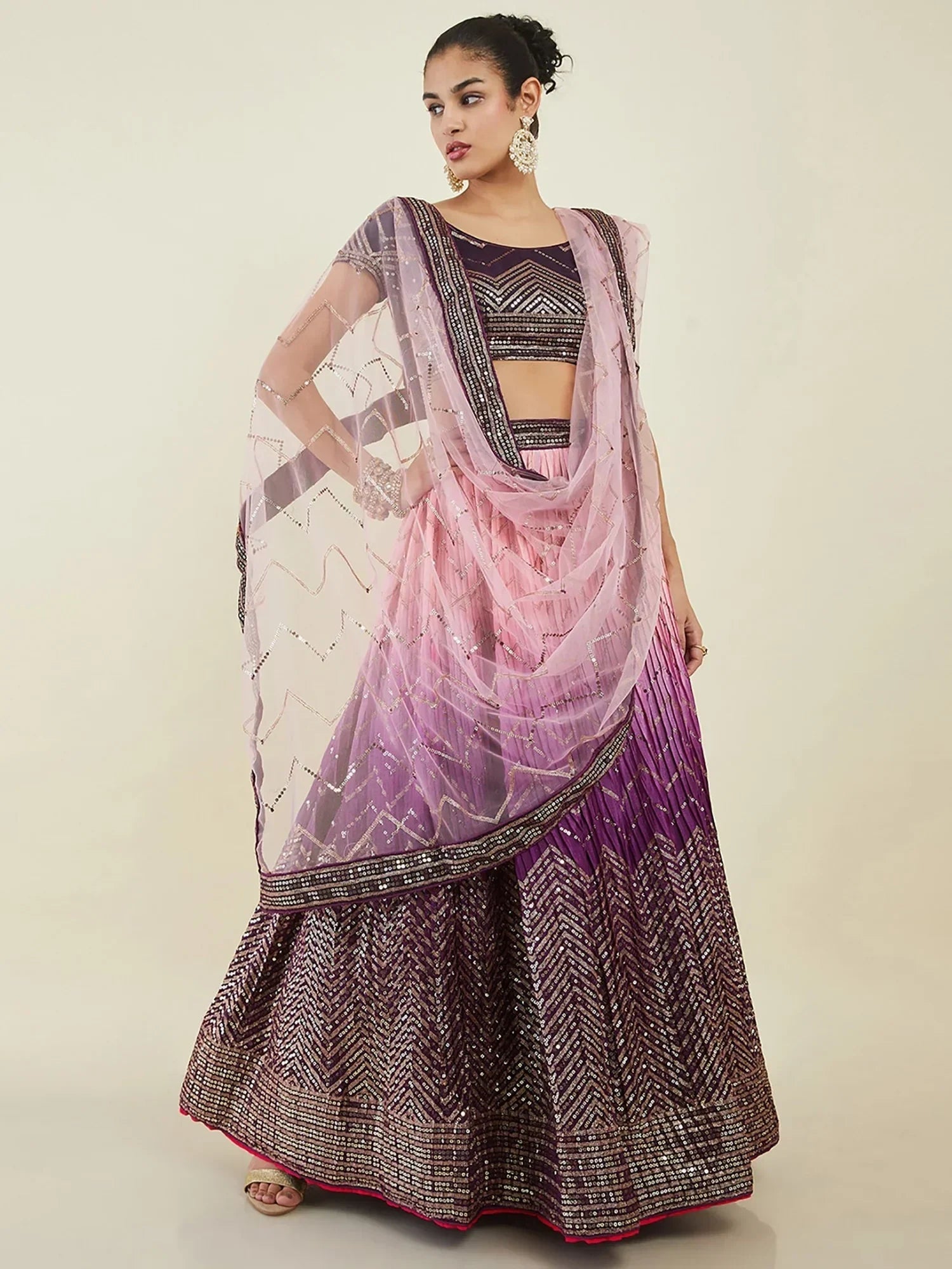Purple Enchanting Sequins Art Silk Reception Wear Lehenga Choli