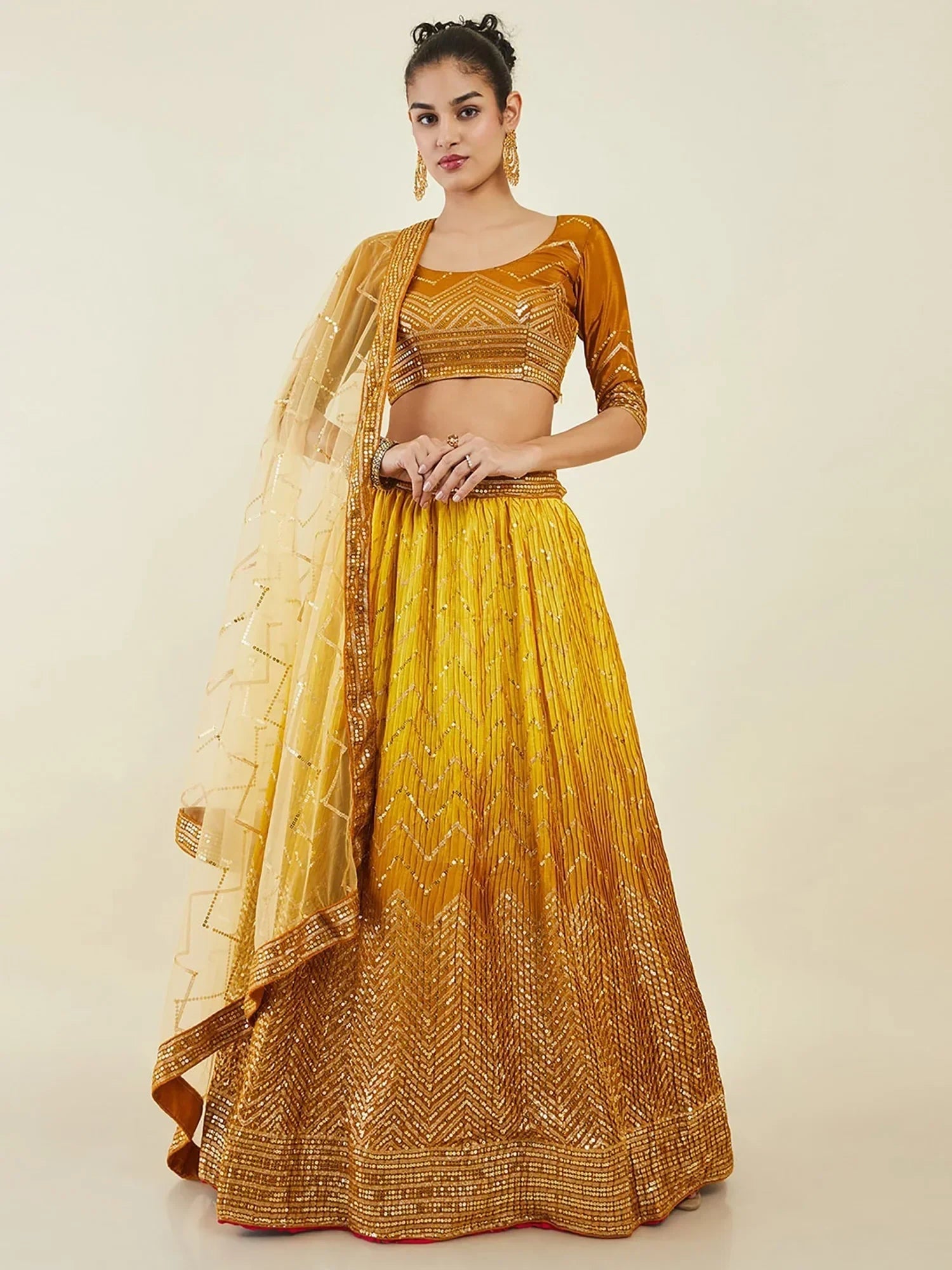 Yellow Enchanting Sequins Art Silk Reception Wear Lehenga Choli