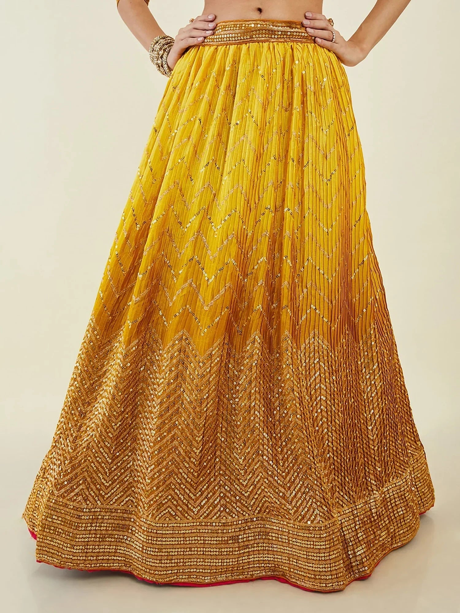 Yellow Enchanting Sequins Art Silk Reception Wear Lehenga Choli