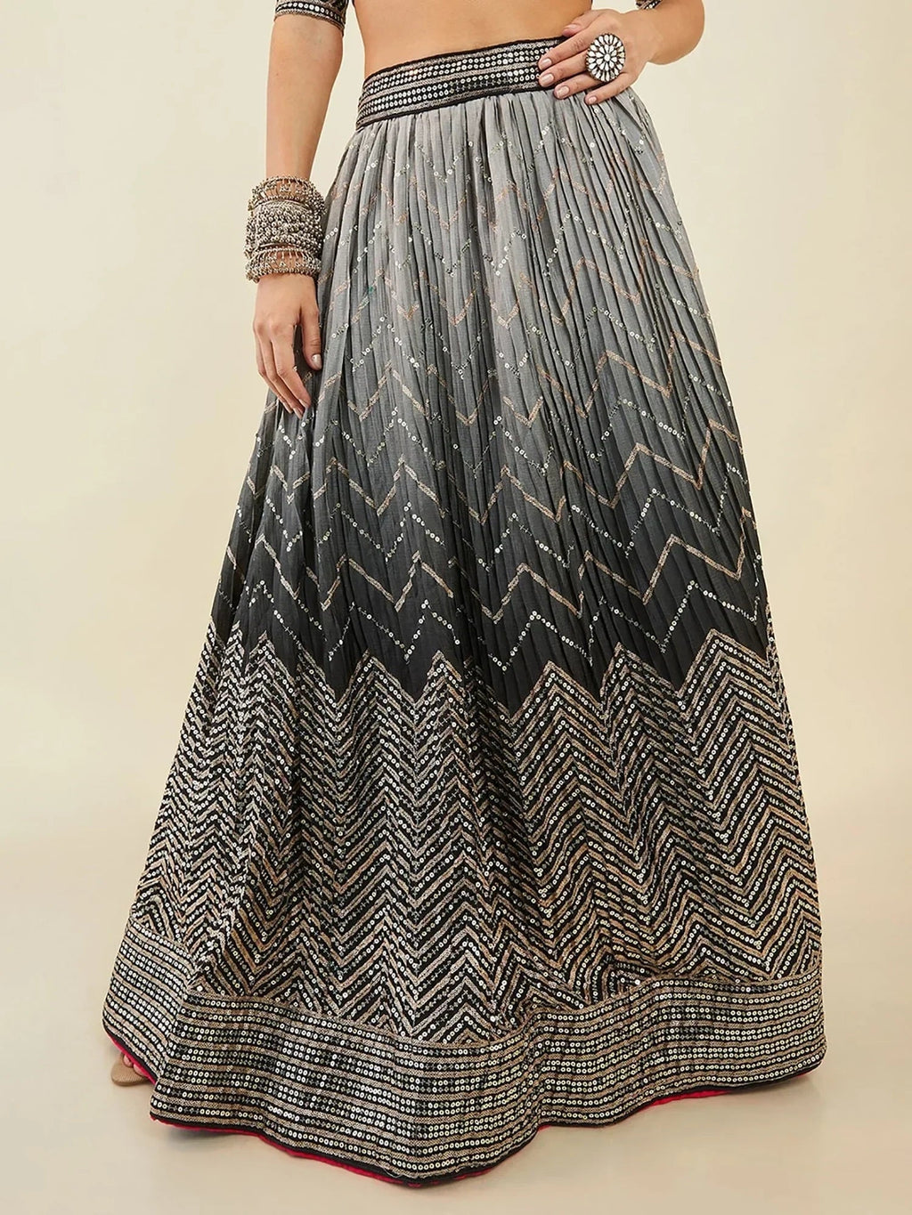 Black Enchanting Sequins Art Silk Reception Wear Lehenga Choli