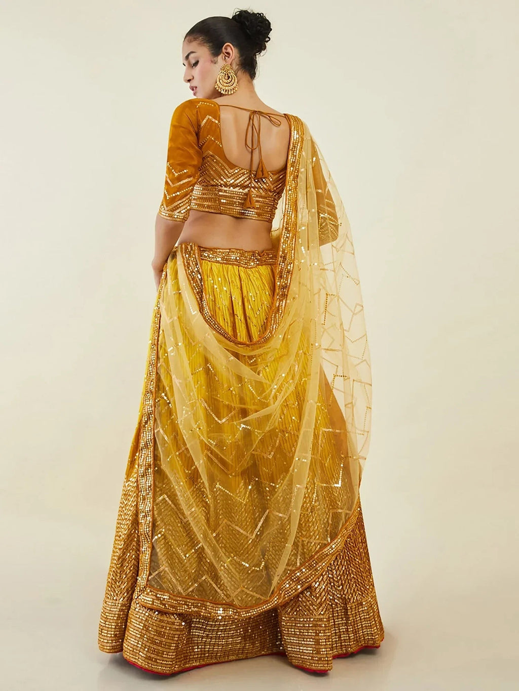 Yellow Enchanting Sequins Art Silk Reception Wear Lehenga Choli