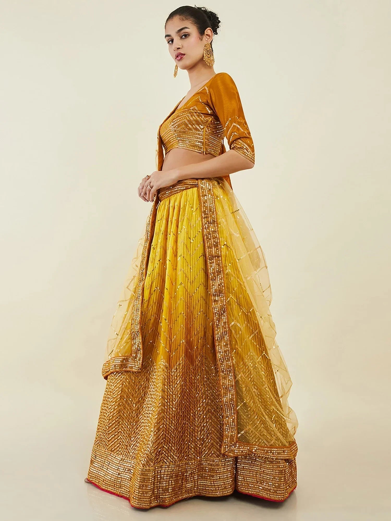 Yellow Enchanting Sequins Art Silk Reception Wear Lehenga Choli