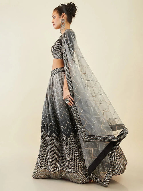 Black Enchanting Sequins Art Silk Reception Wear Lehenga Choli