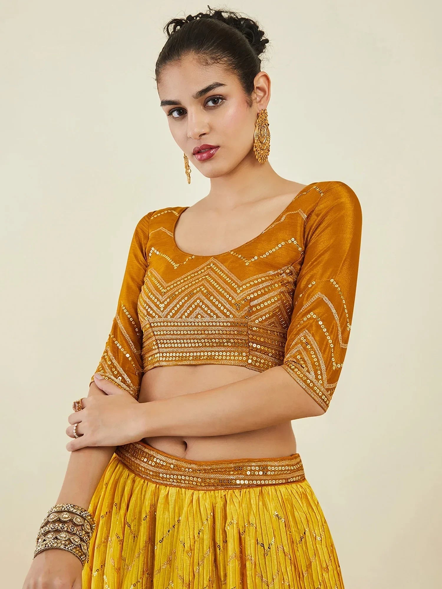 Yellow Enchanting Sequins Art Silk Reception Wear Lehenga Choli