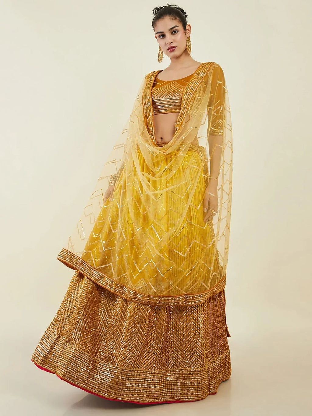 Yellow Enchanting Sequins Art Silk Reception Wear Lehenga Choli