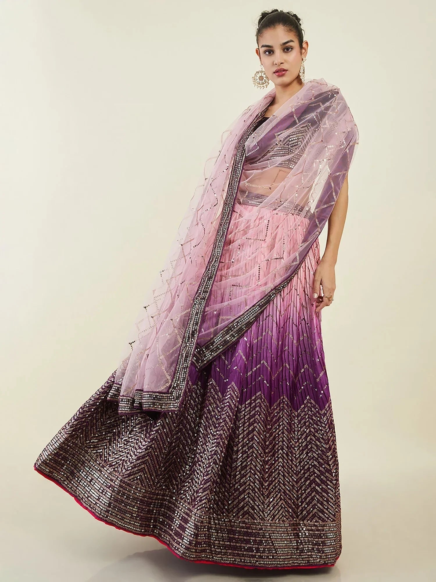 Purple Enchanting Sequins Art Silk Reception Wear Lehenga Choli