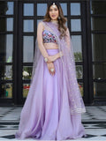 Fabulous Lavender Organza Lehenga With Embroidered Choli