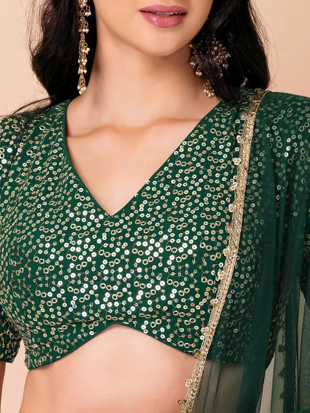 Green Amazing Sequins Georgette Reception Wear Lehenga Choli
