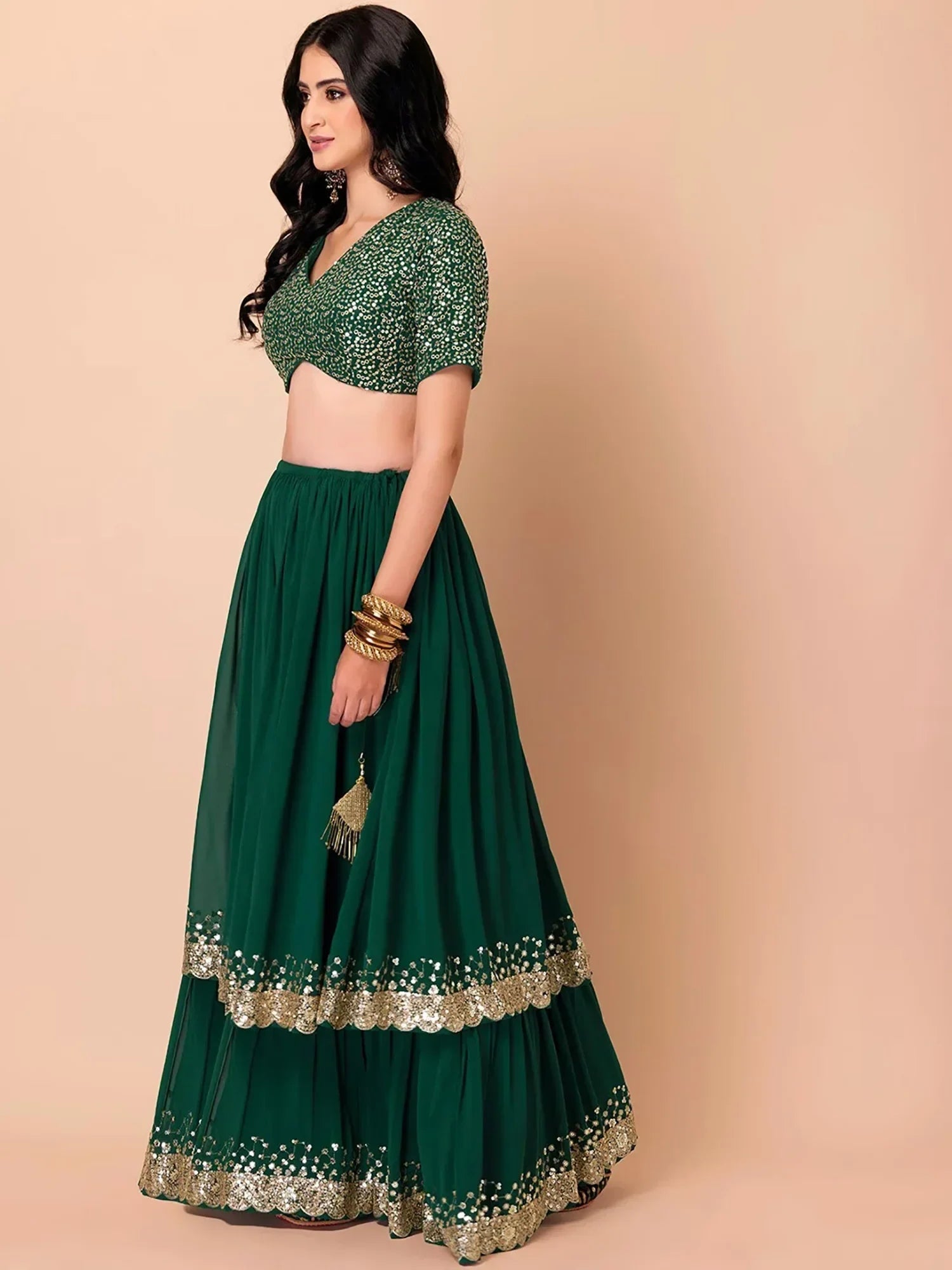 Green Amazing Sequins Georgette Reception Wear Lehenga Choli