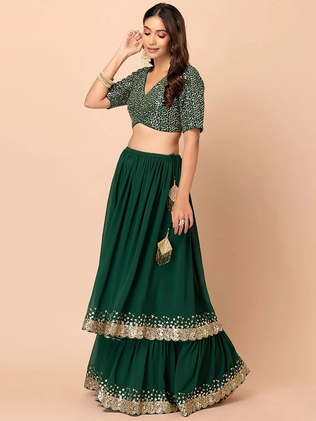 Green Amazing Sequins Georgette Reception Wear Lehenga Choli