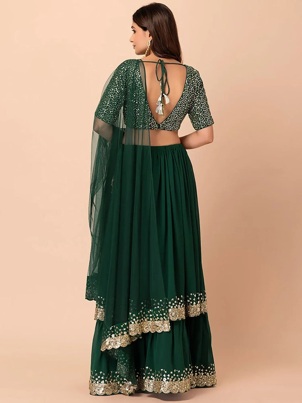 Green Amazing Sequins Georgette Reception Wear Lehenga Choli