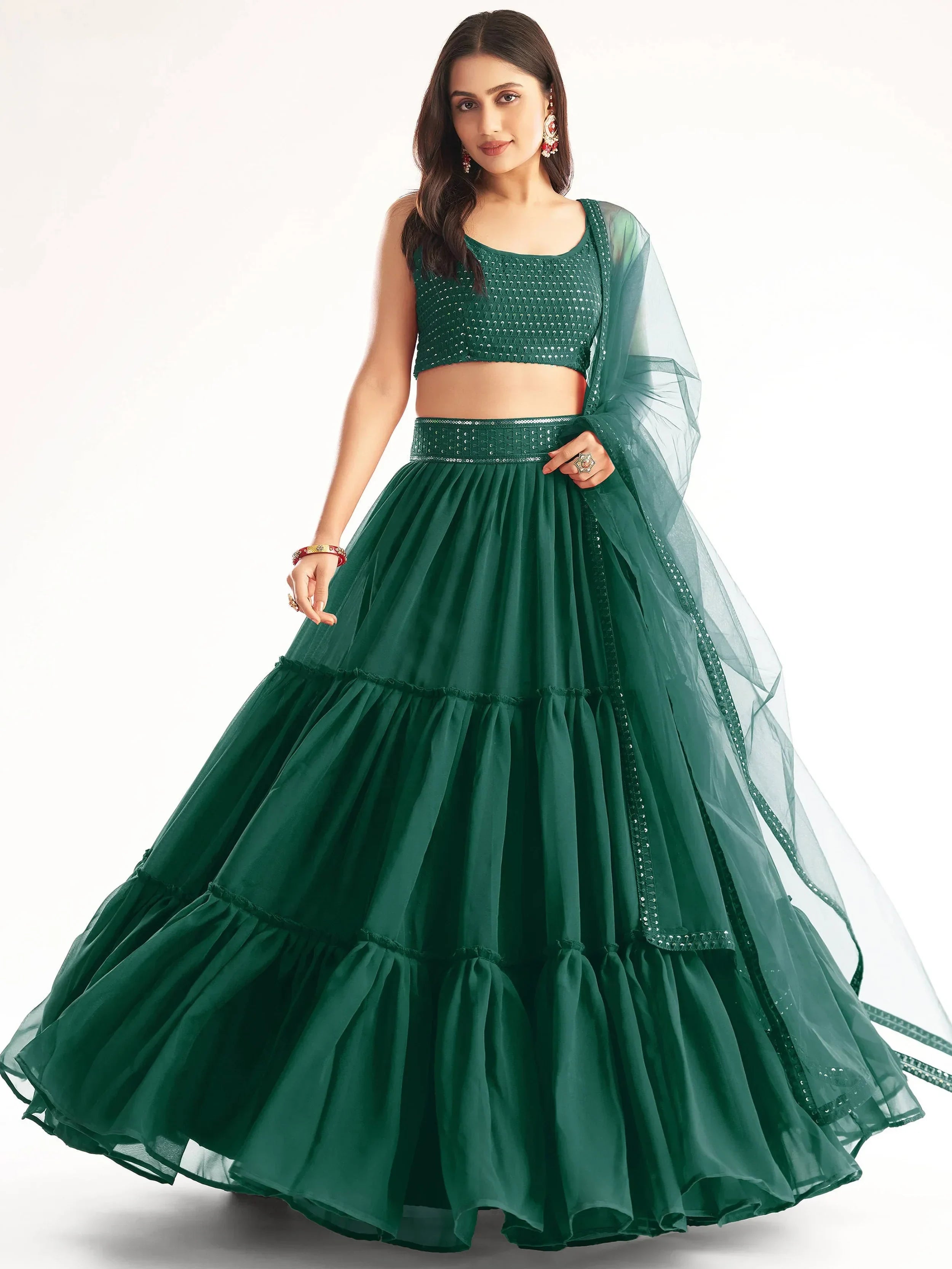 Green Adorable Georgette Party Wear Lehenga With Sequins Choli