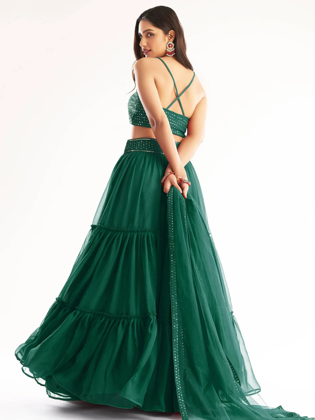 Green Adorable Georgette Party Wear Lehenga With Sequins Choli