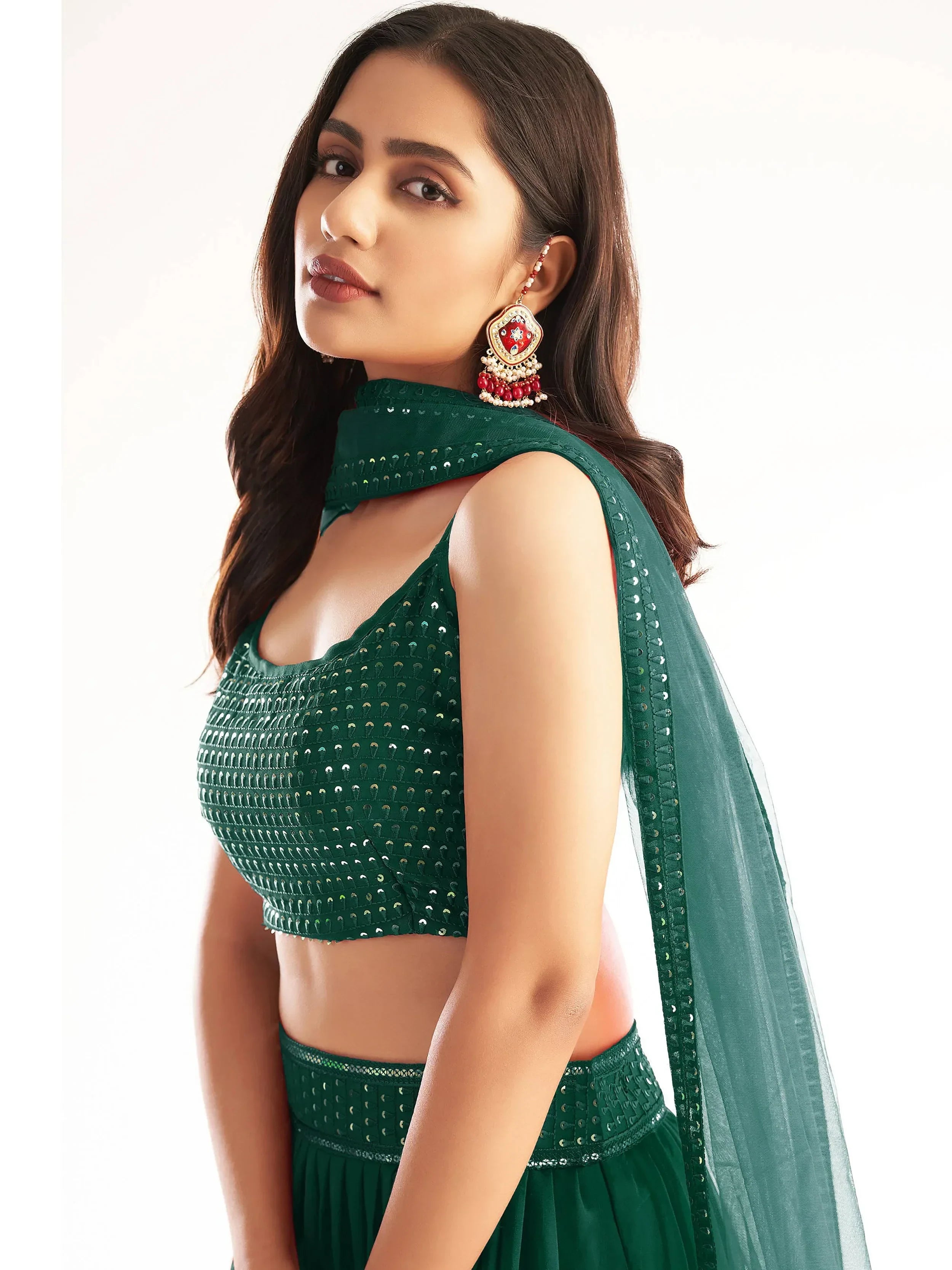 Green Adorable Georgette Party Wear Lehenga With Sequins Choli