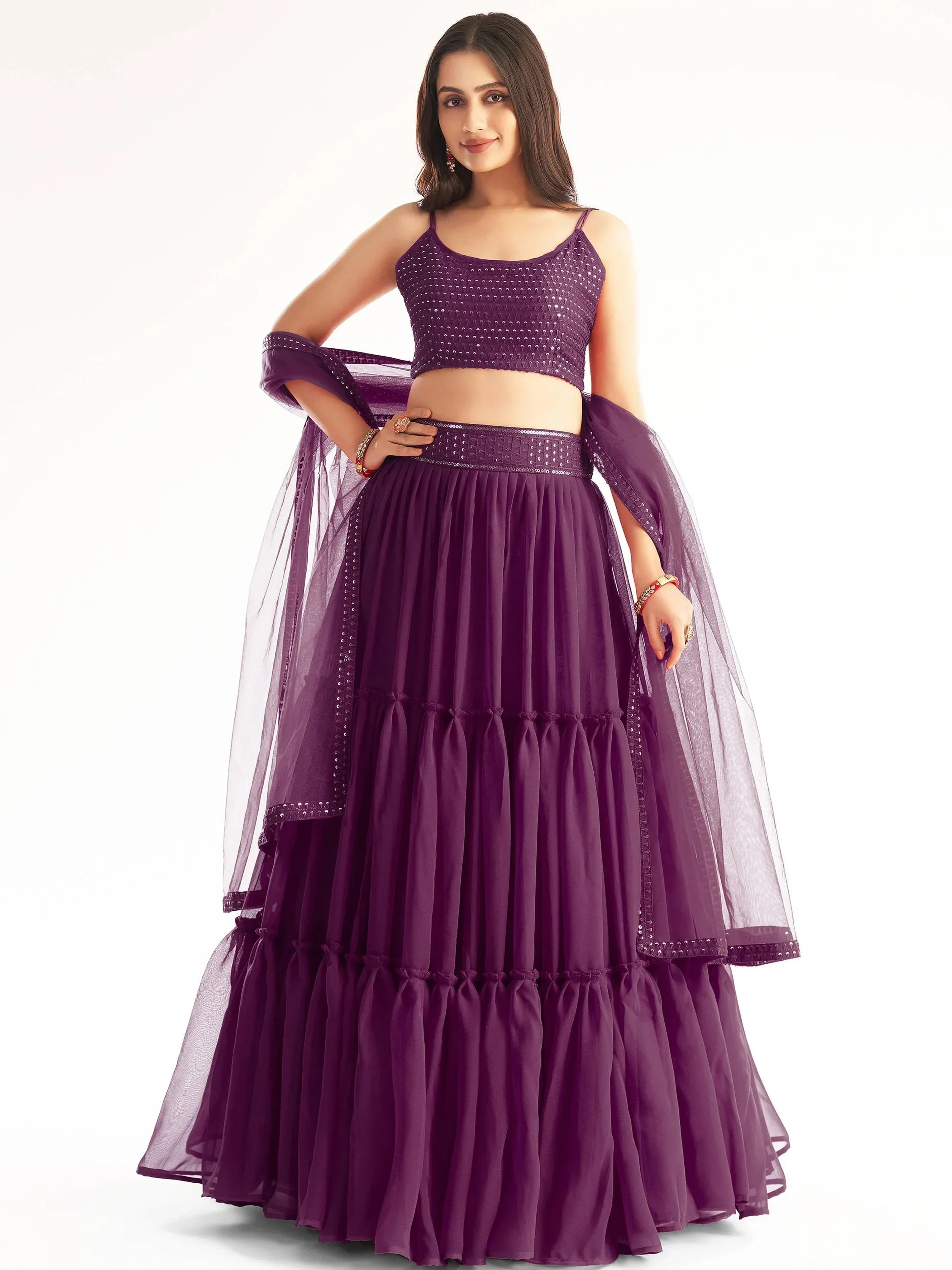 Purple Adorable Georgette Party Wear Lehenga With Sequins Choli