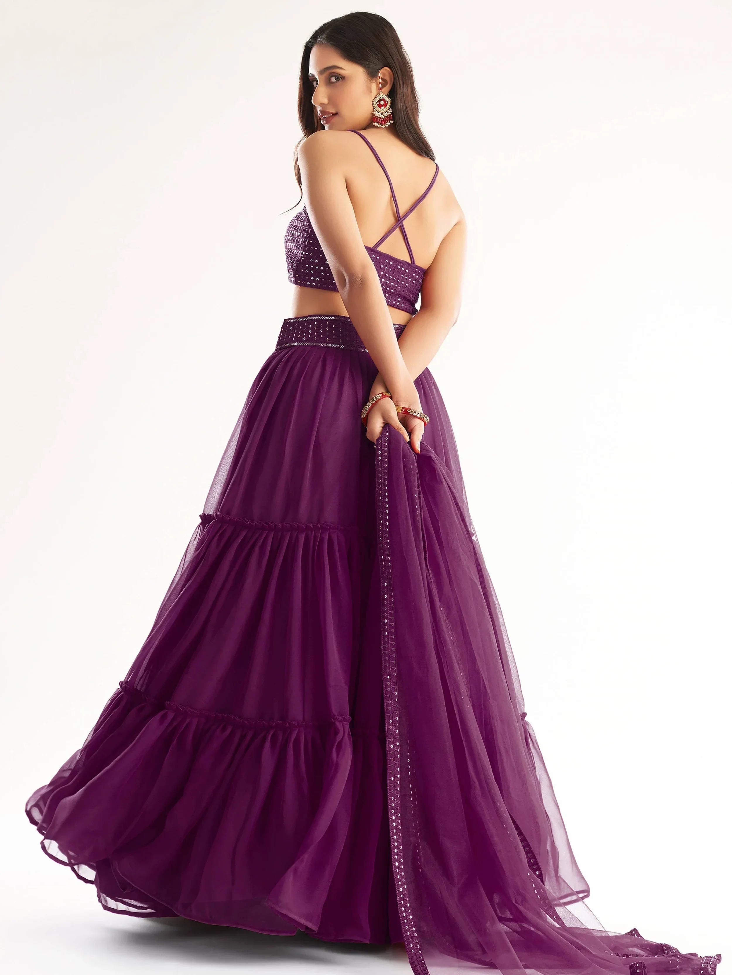 Purple Adorable Georgette Party Wear Lehenga With Sequins Choli