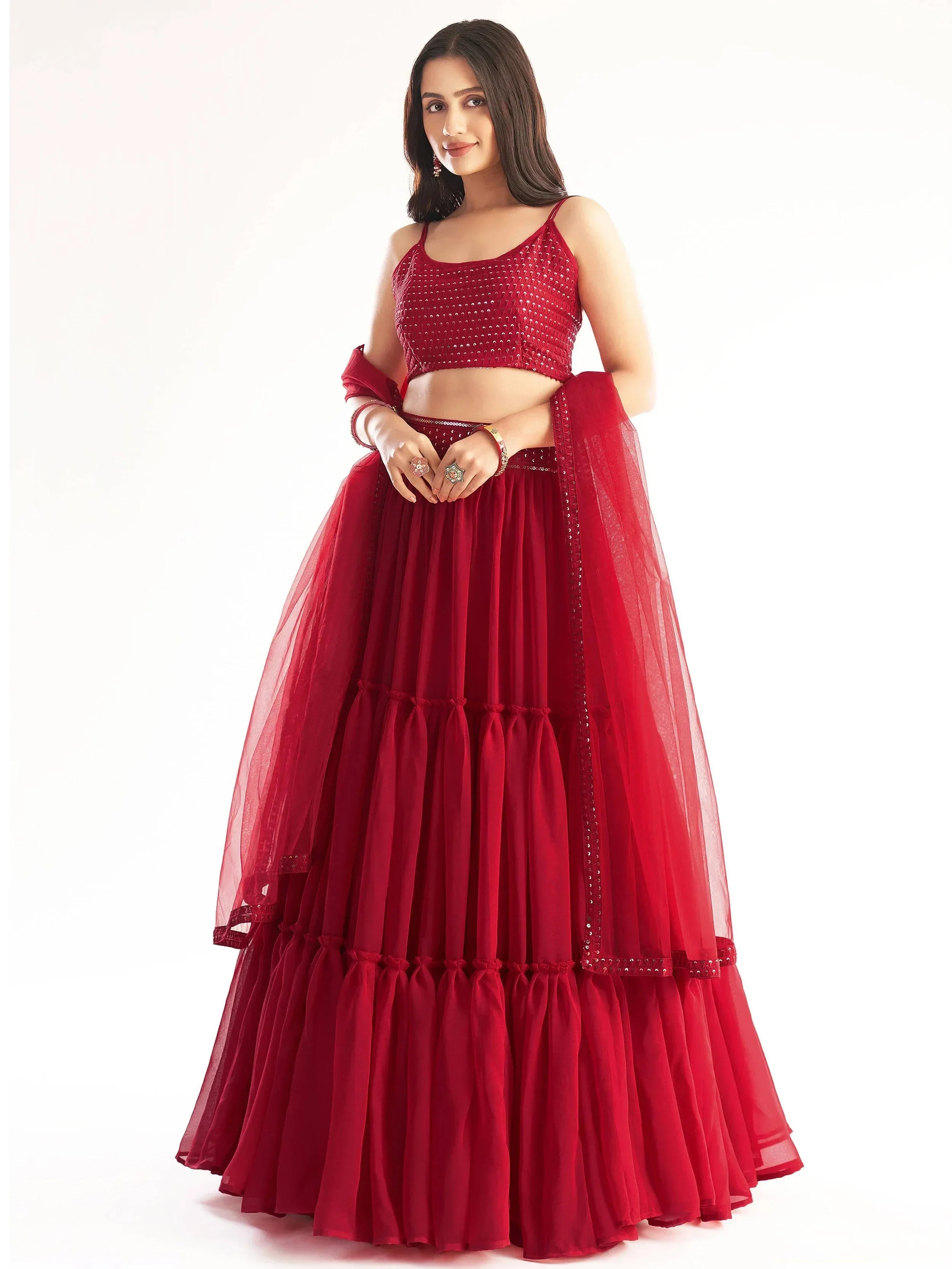 Red Adorable Georgette Party Wear Lehenga With Sequins Choli