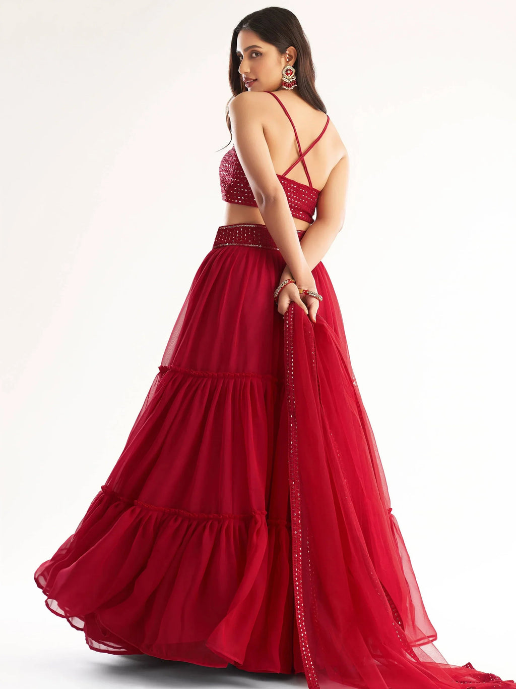 Red Adorable Georgette Party Wear Lehenga With Sequins Choli