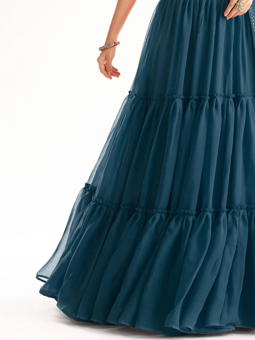 Teal Adorable Georgette Party Wear Lehenga With Sequins Choli