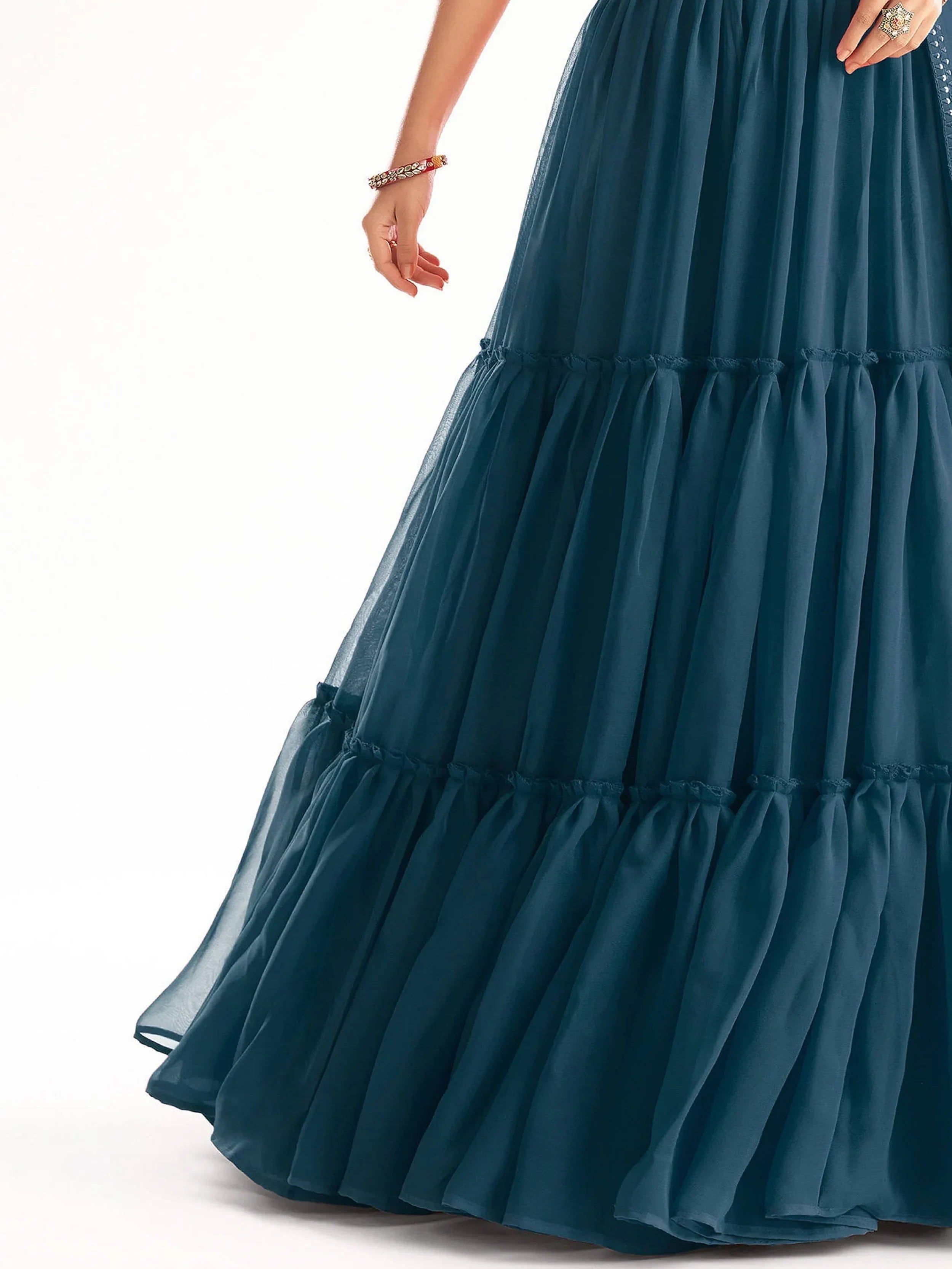 Teal Adorable Georgette Party Wear Lehenga With Sequins Choli