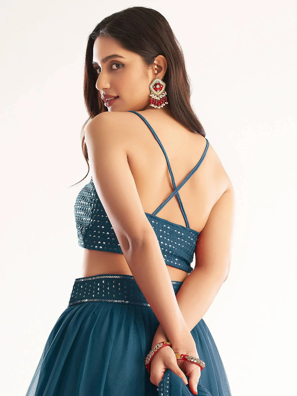 Teal Adorable Georgette Party Wear Lehenga With Sequins Choli