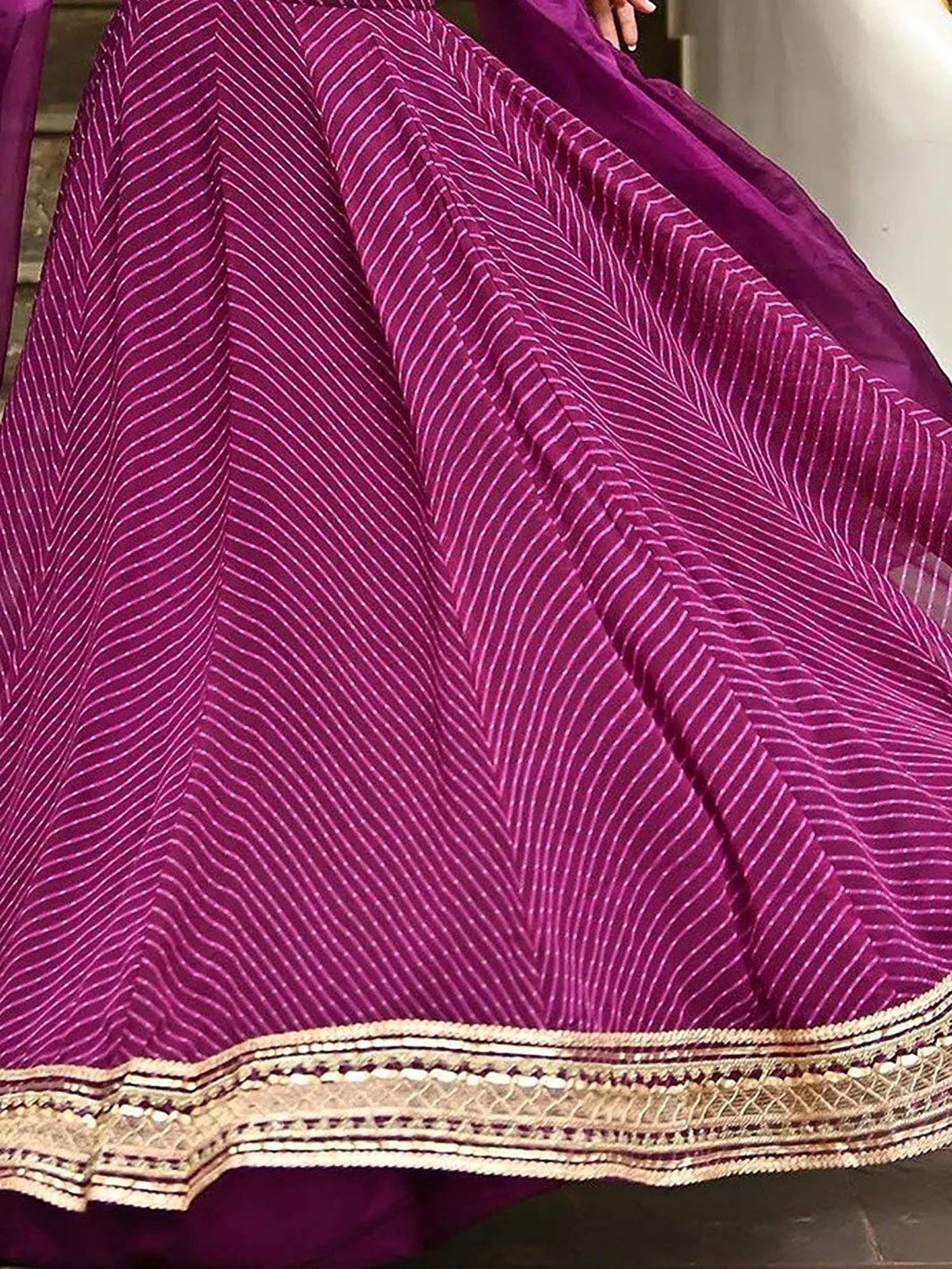 Sweet Purple Leheriya Printed Georgette Wedding Wear Lehenga Choli