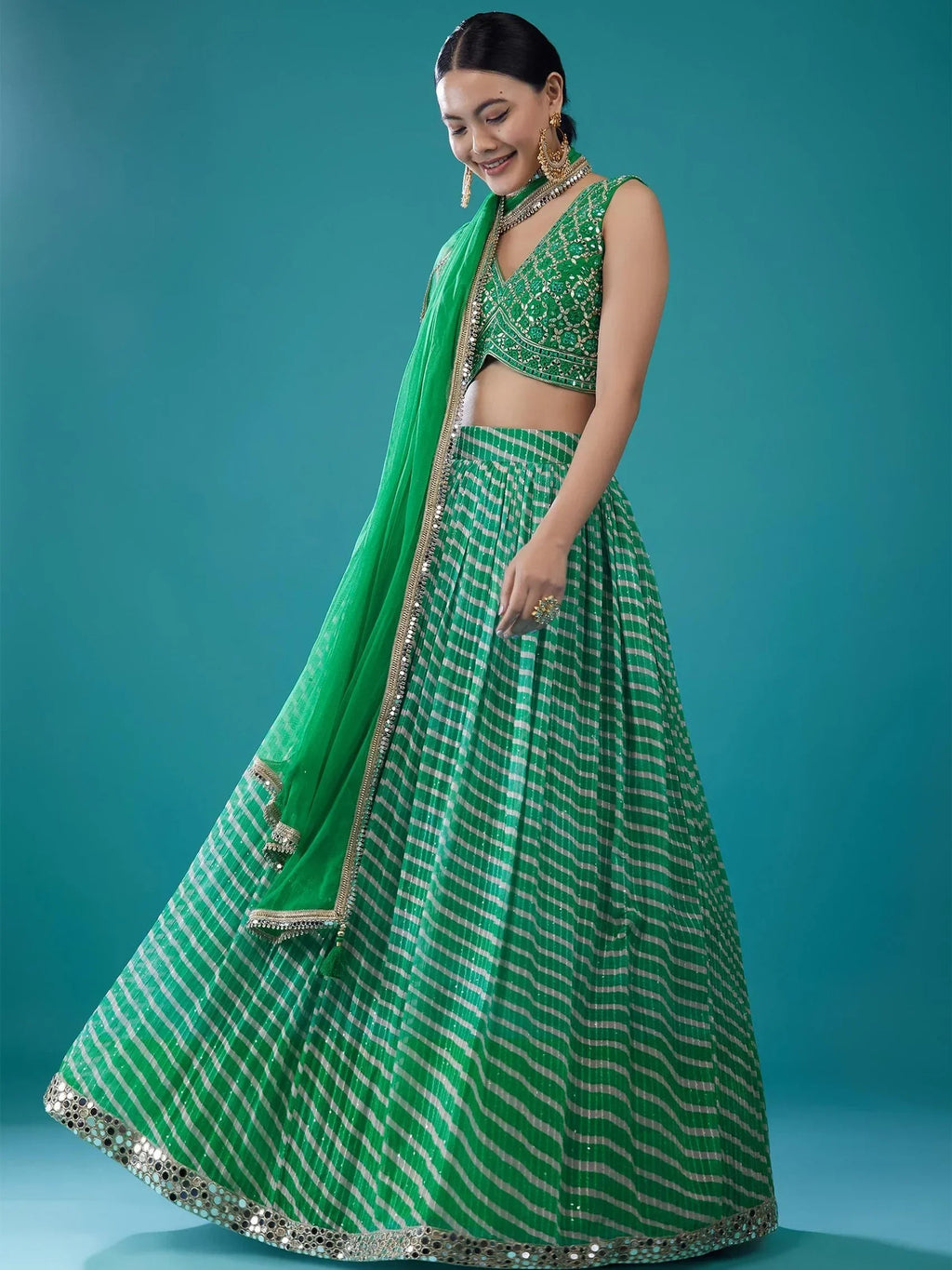 Green Alluring Digital Printed Organza Festival Wear Lehenga Choli