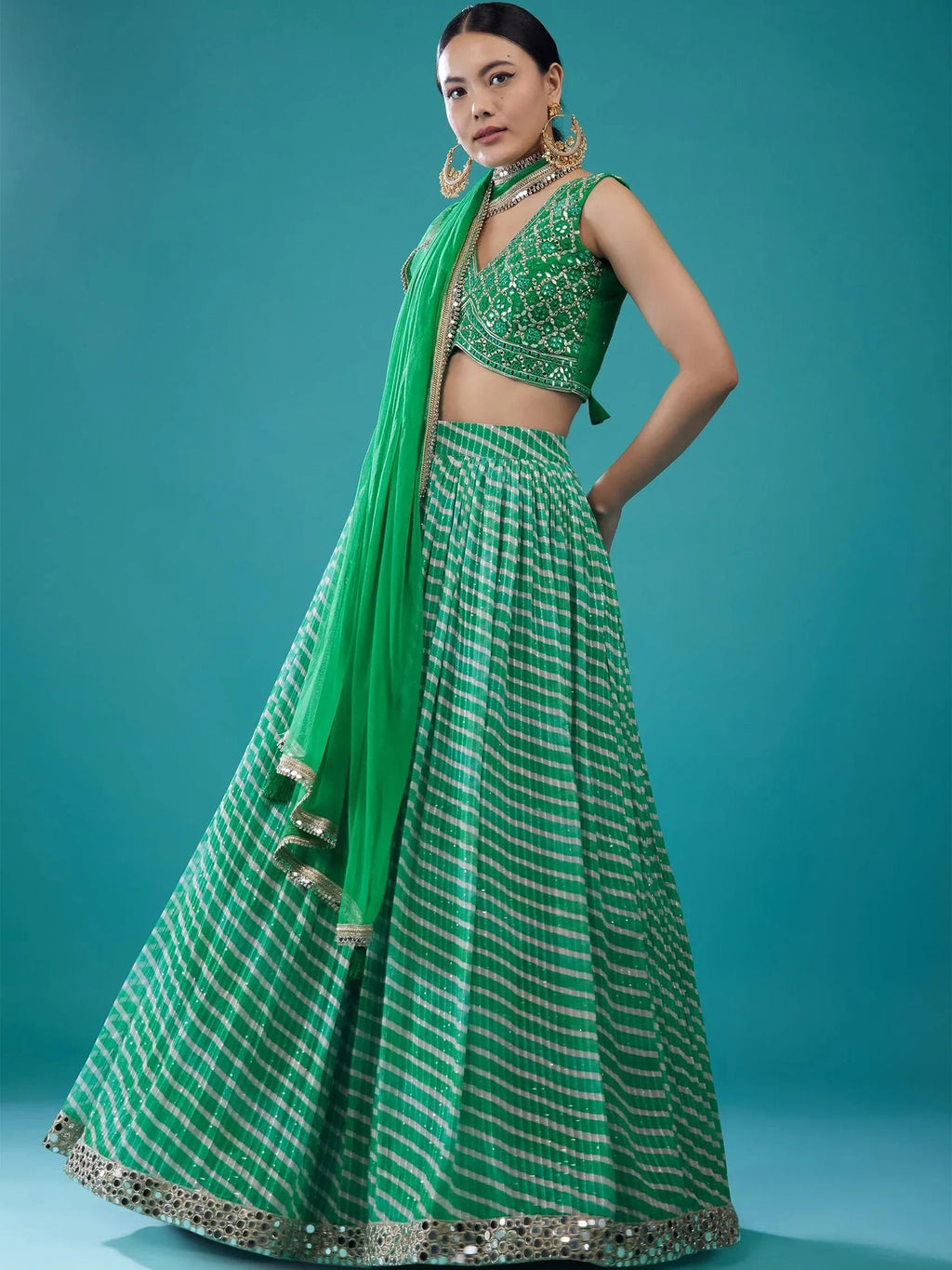 Green Alluring Digital Printed Organza Festival Wear Lehenga Choli