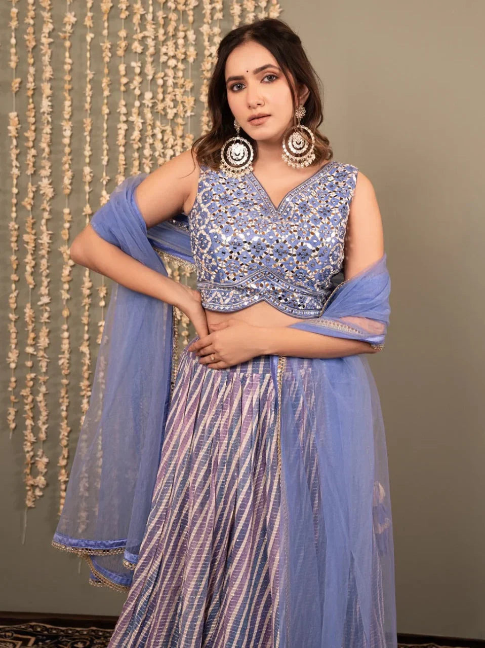 Lavender Alluring Digital Printed Organza Festival Wear Lehenga Choli