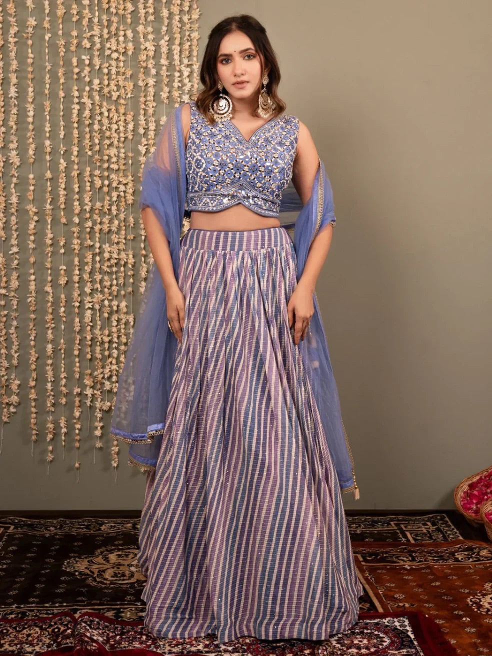 Lavender Alluring Digital Printed Organza Festival Wear Lehenga Choli