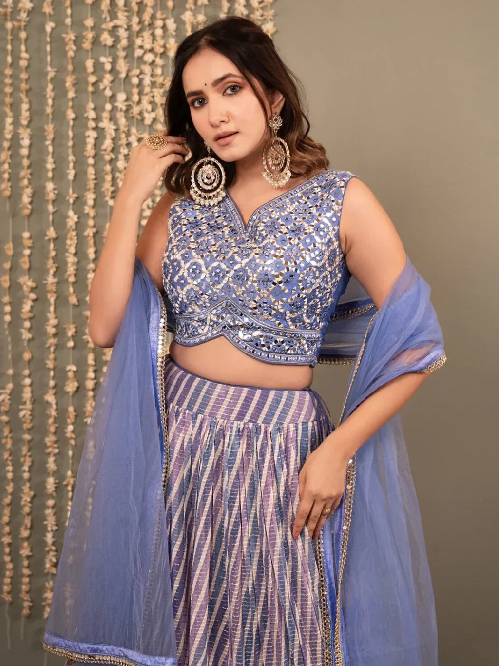 Lavender Alluring Digital Printed Organza Festival Wear Lehenga Choli