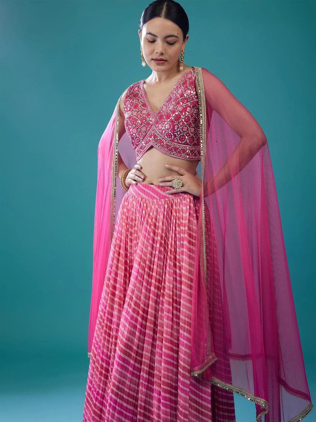 Pink Alluring Digital Printed Organza Festival Wear Lehenga Choli