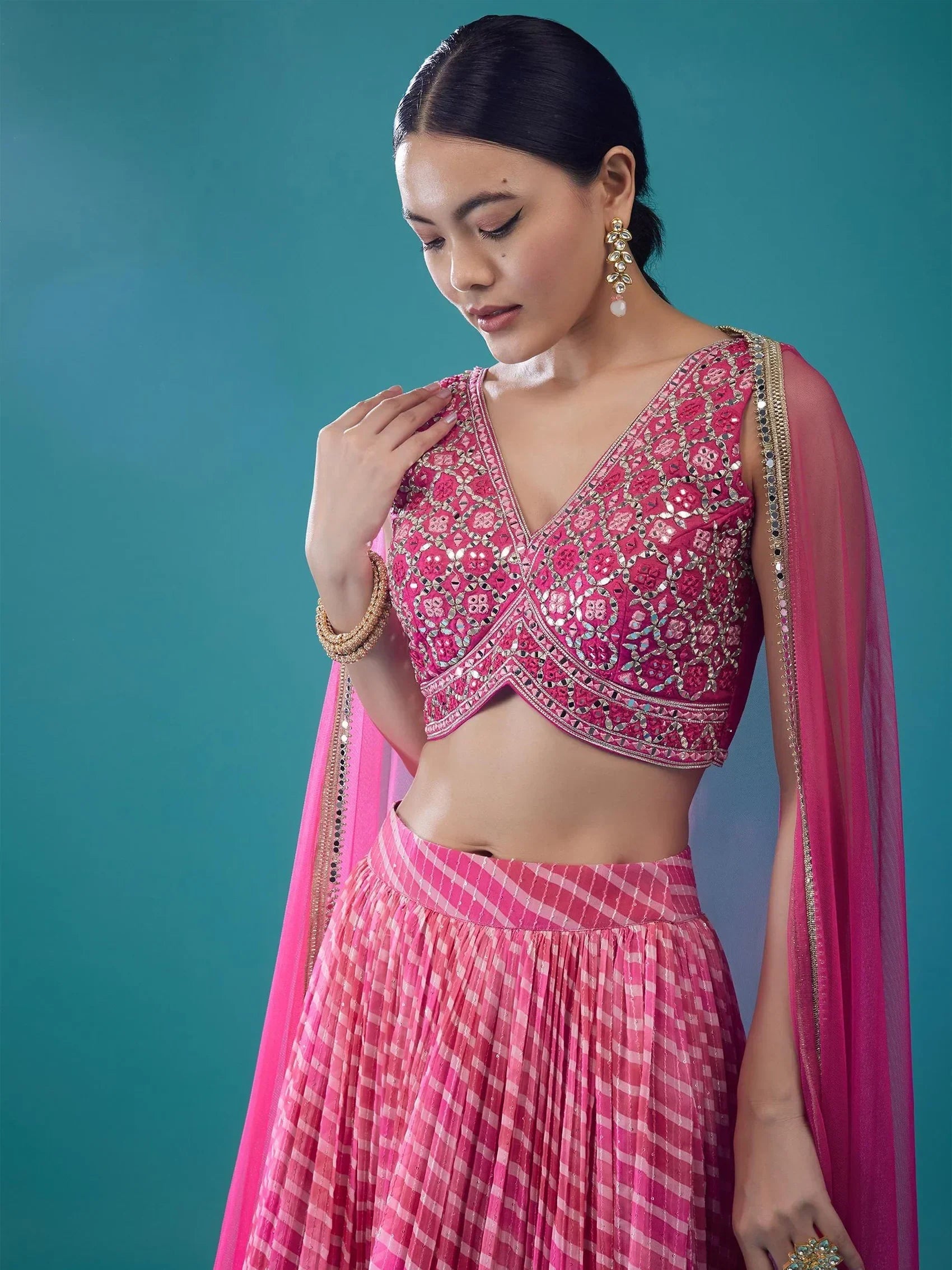 Pink Alluring Digital Printed Organza Festival Wear Lehenga Choli