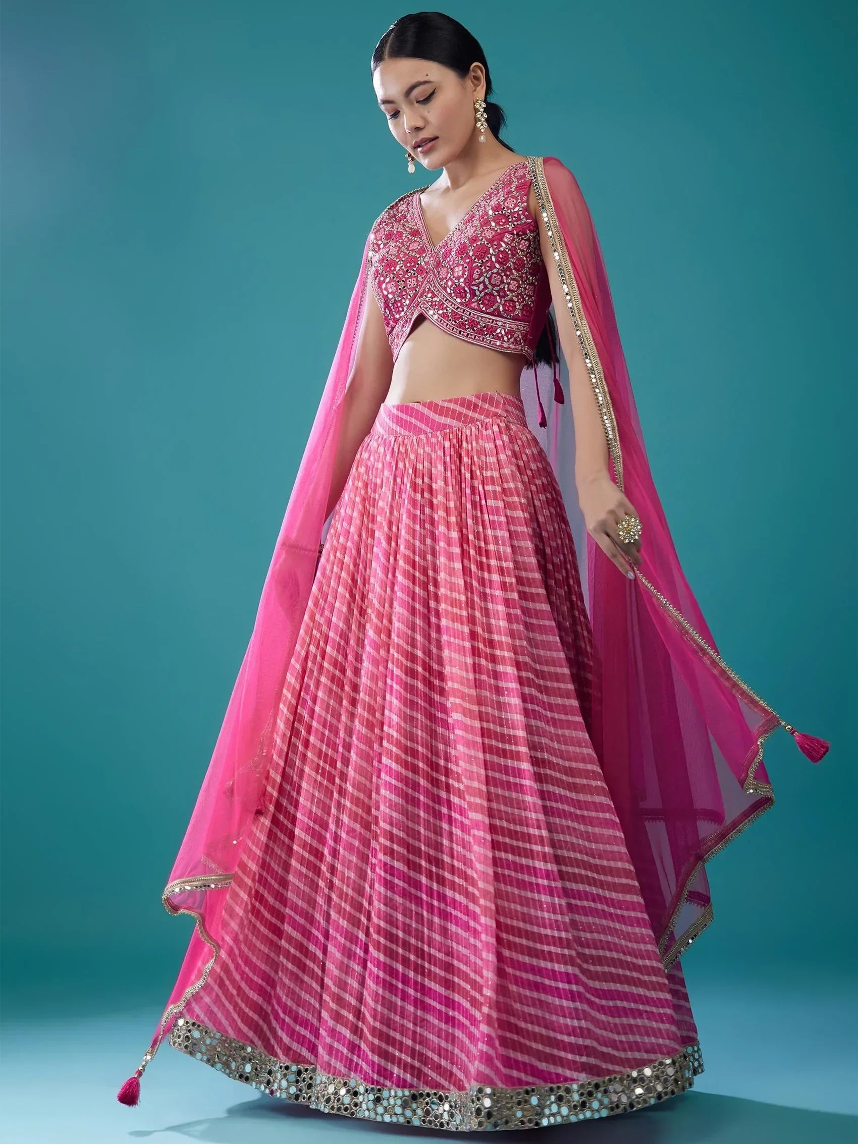 Pink Alluring Digital Printed Organza Festival Wear Lehenga Choli