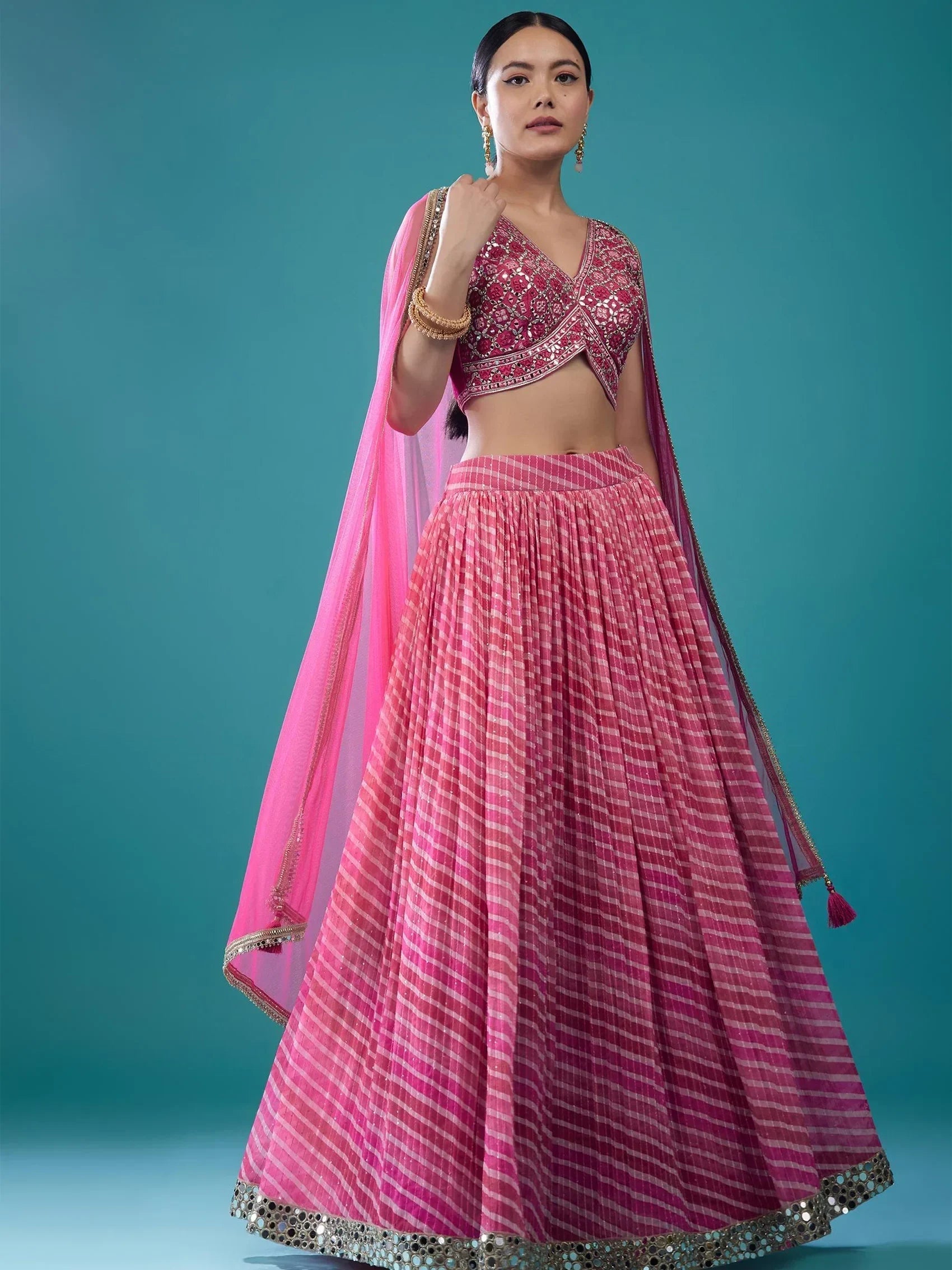 Pink Alluring Digital Printed Organza Festival Wear Lehenga Choli