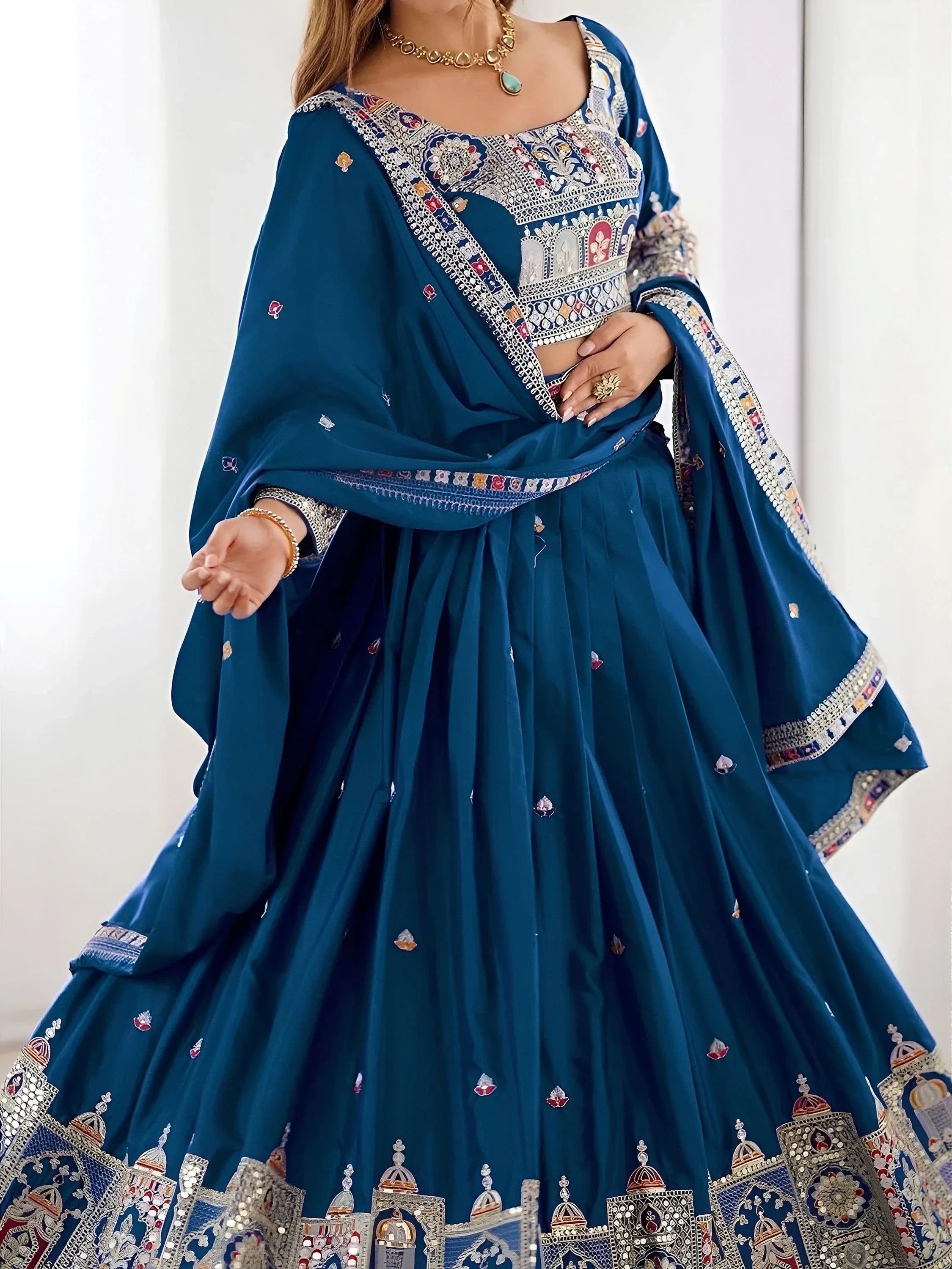 Blue Magnetic Coding Work Crepe Silk Designer Lehenga Choli