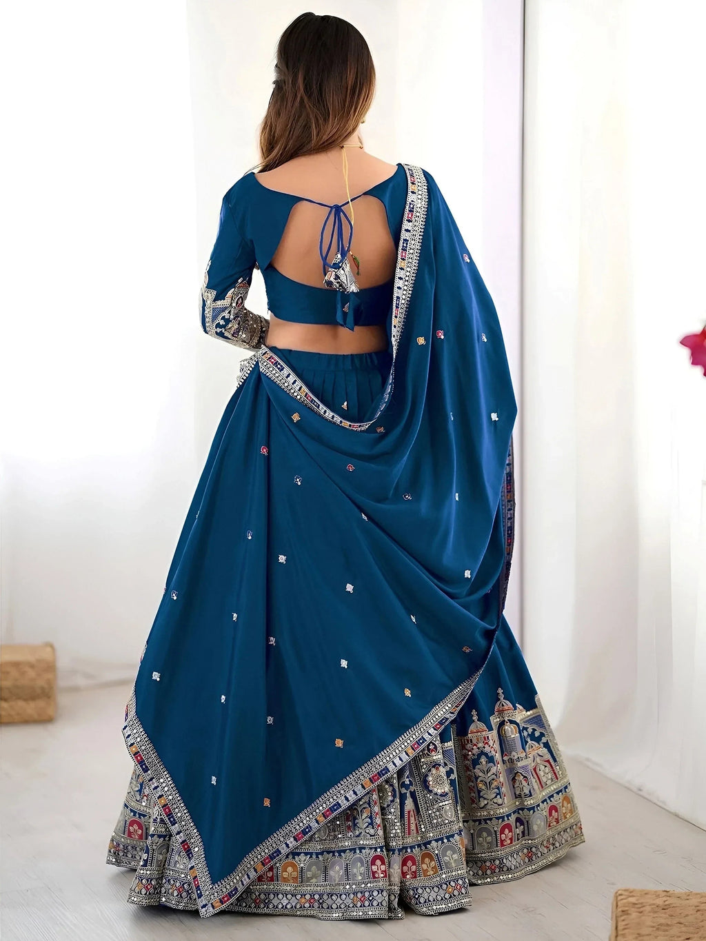 Blue Magnetic Coding Work Crepe Silk Designer Lehenga Choli