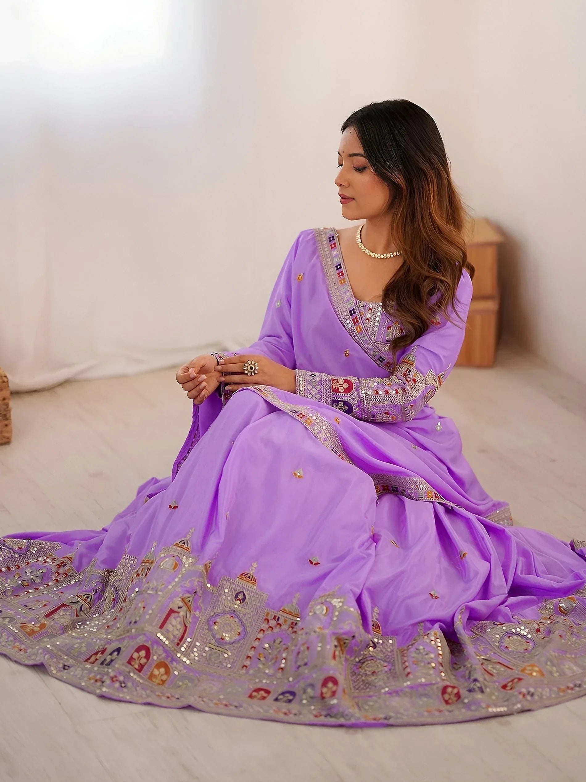 Lavender Magnetic Coding Work Crepe Silk Designer Lehenga Choli
