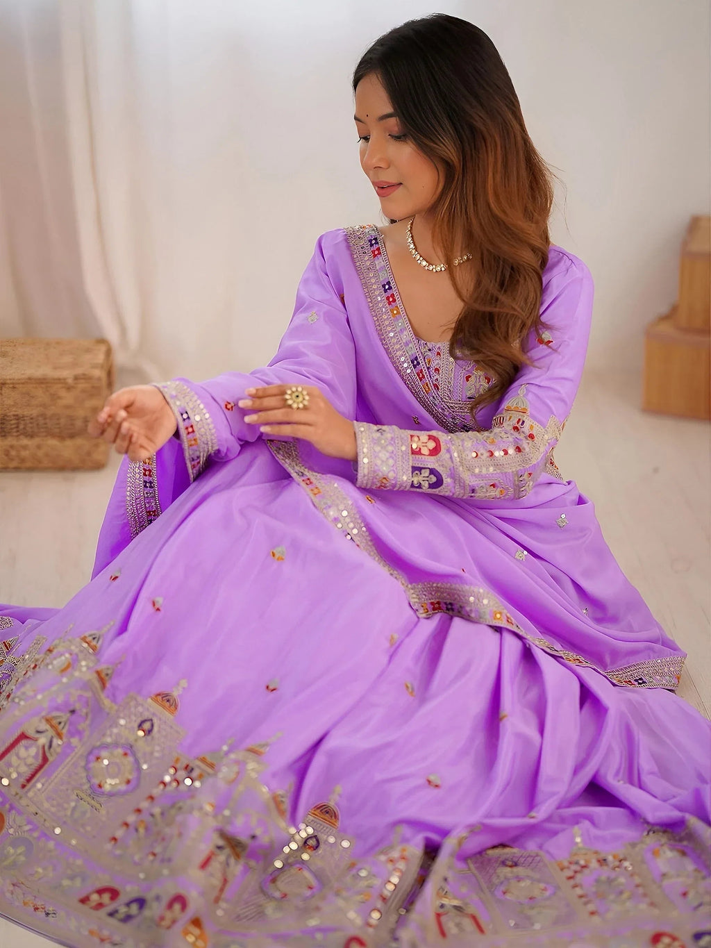 Lavender Magnetic Coding Work Crepe Silk Designer Lehenga Choli
