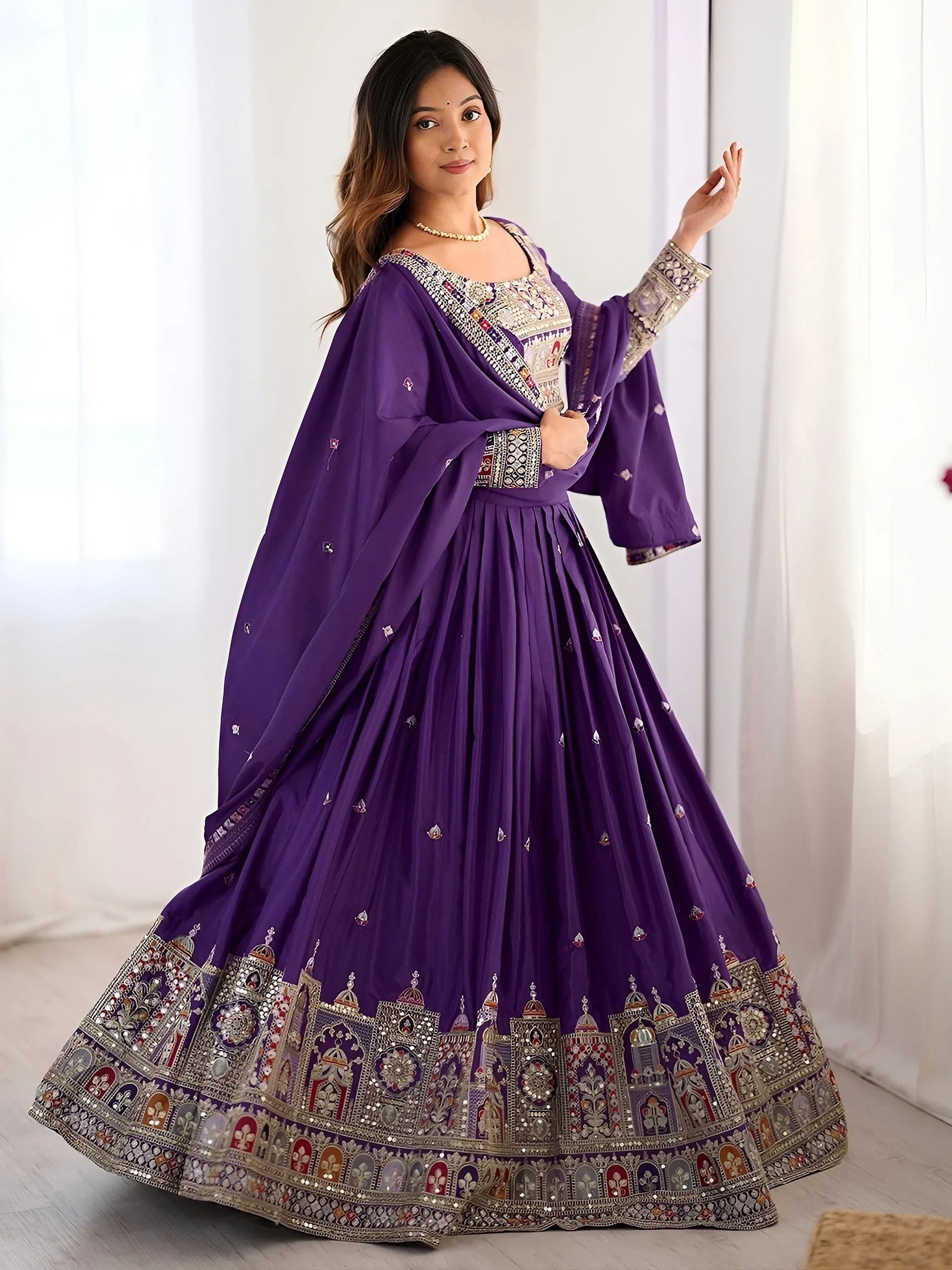 Purple Magnetic Coding Work Crepe Silk Designer Lehenga Choli