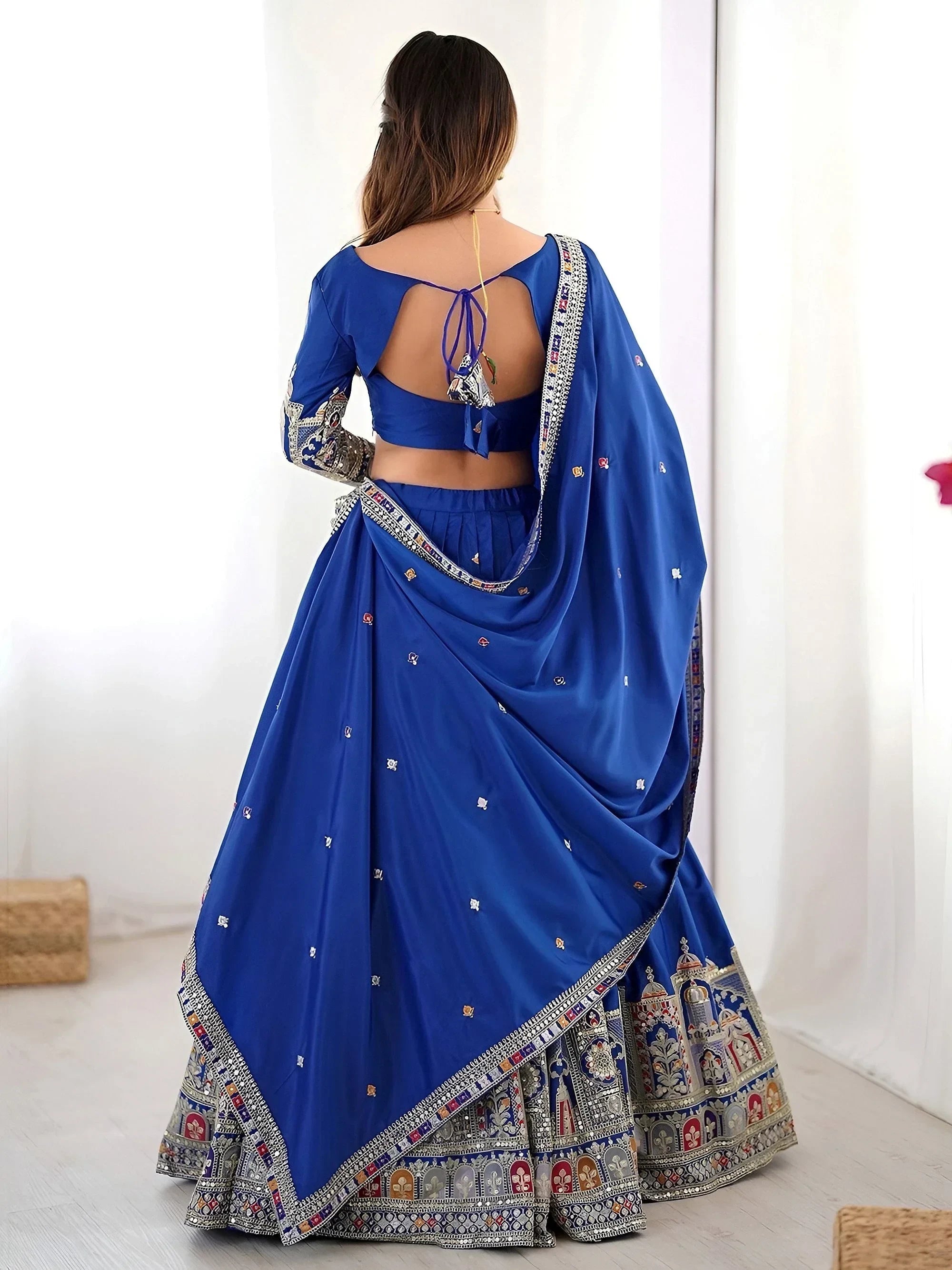 Royal Blue Magnetic Coding Work Crepe Silk Designer Lehenga Choli