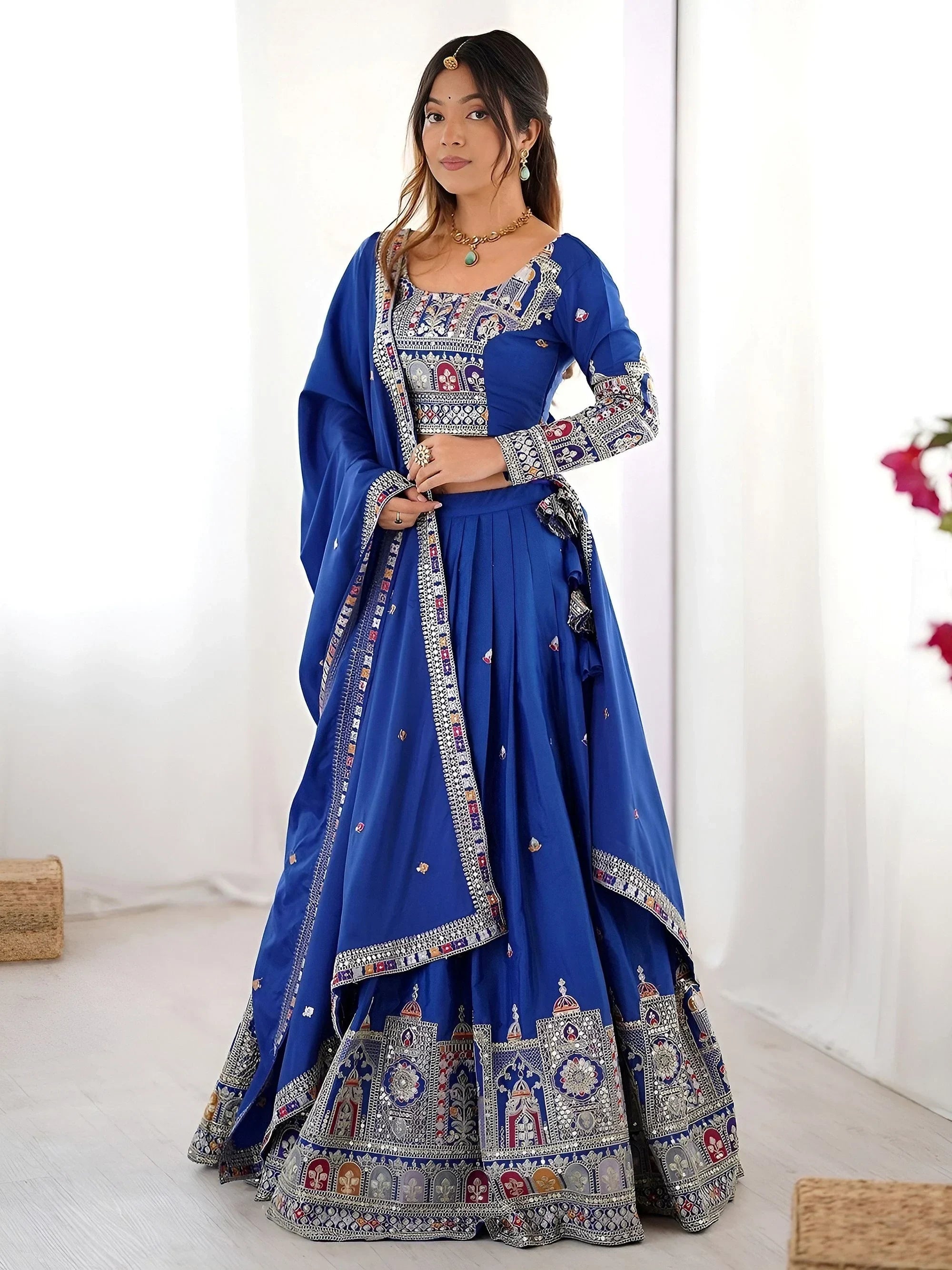 Royal Blue Magnetic Coding Work Crepe Silk Designer Lehenga Choli