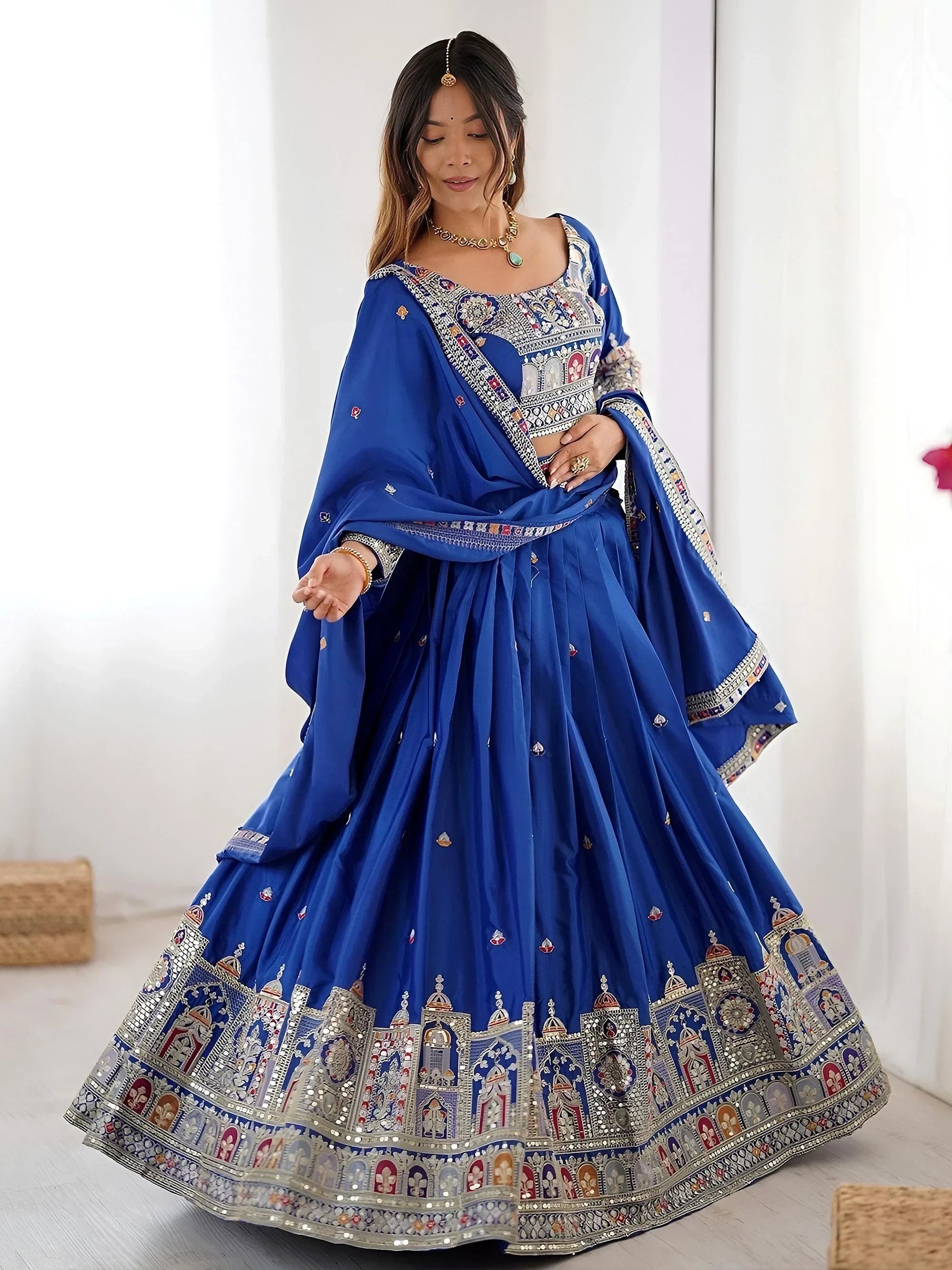 Royal Blue Magnetic Coding Work Crepe Silk Designer Lehenga Choli