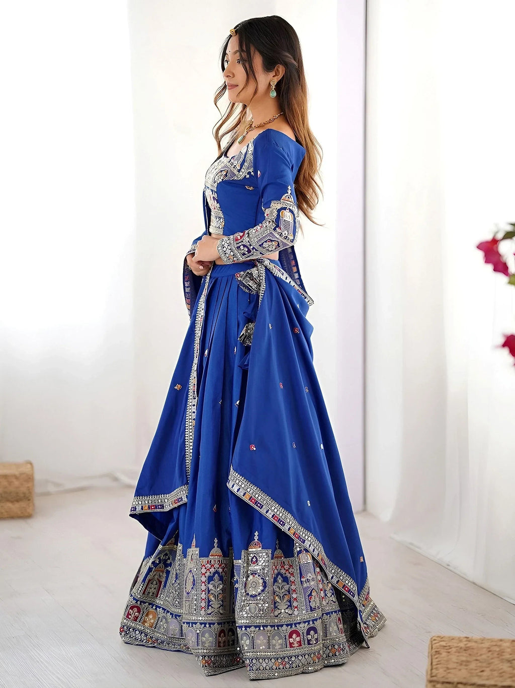 Royal Blue Magnetic Coding Work Crepe Silk Designer Lehenga Choli